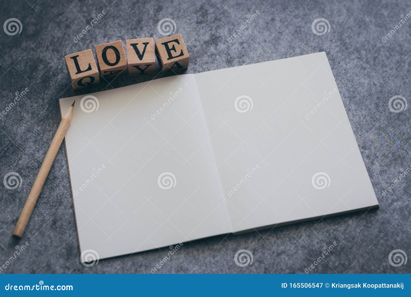 Pencil and Plain Notebook with LOVE Cube Letter Word Black Background with  Copy Space. Concept of Quotes and Note Down Diary, Stock Image - Image of  letter, heart: 165506547