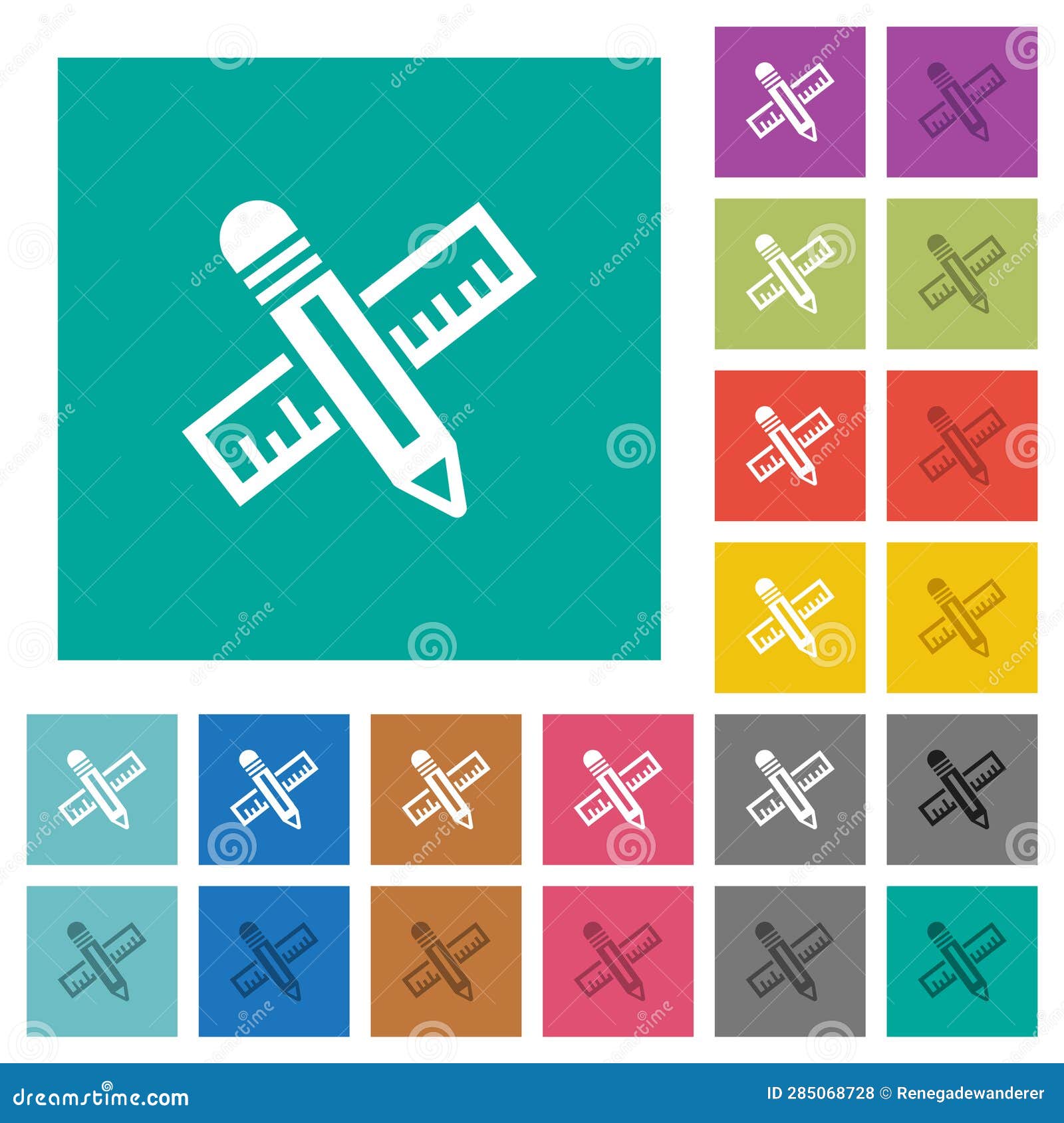 pencil and ruler square flat multi colored icons
