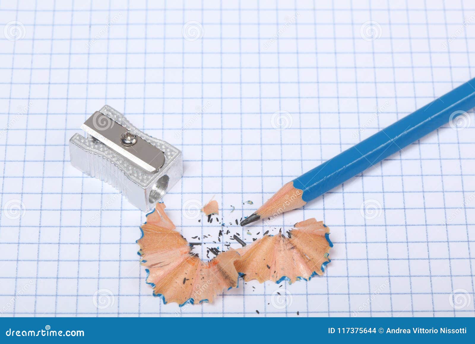 Pencil and Sharpener with Pencil Shaving Rest on a Squares Sheet Stock