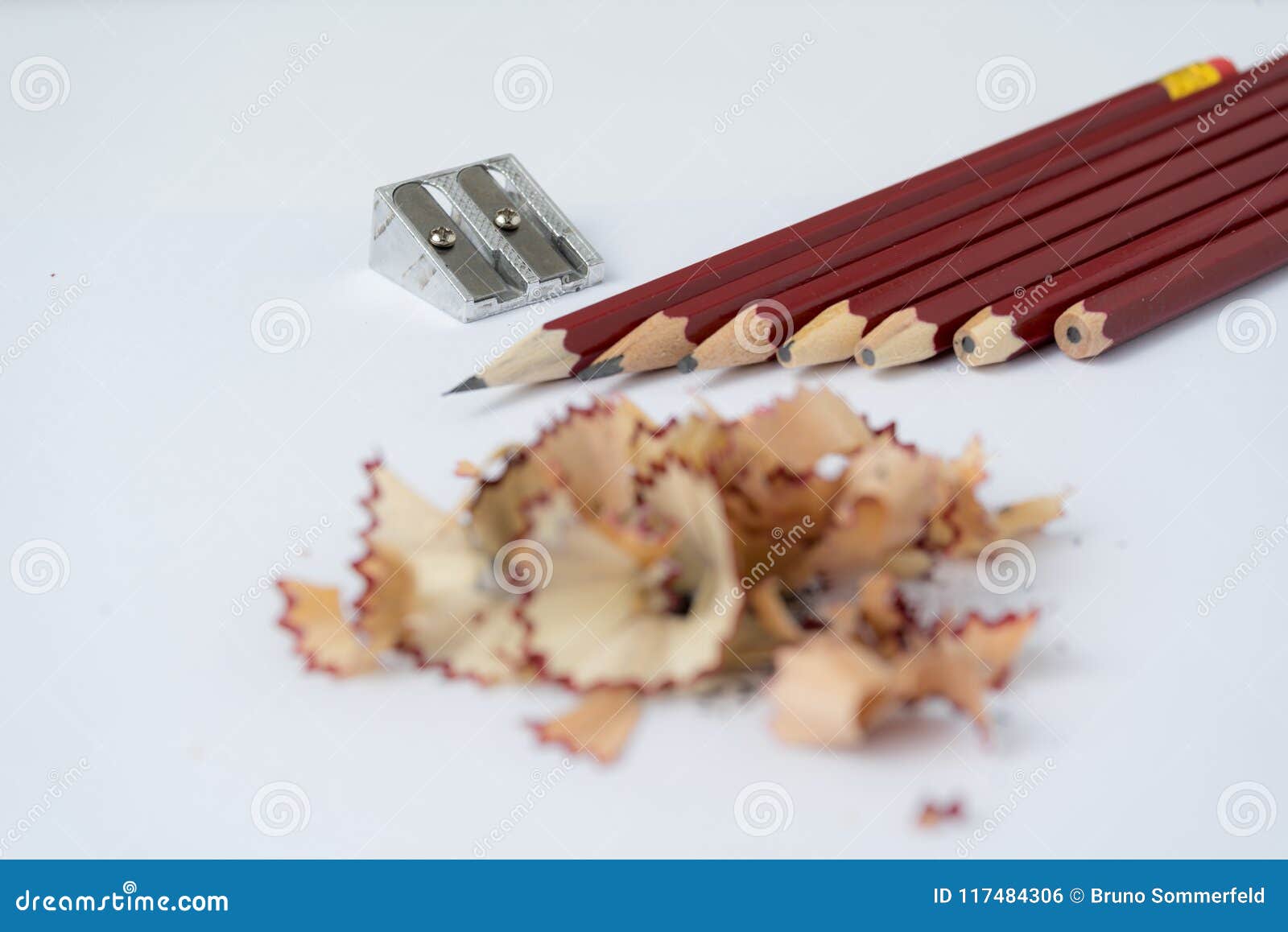 Pencil with Sharpening Shavings on White Stock Photo Image of