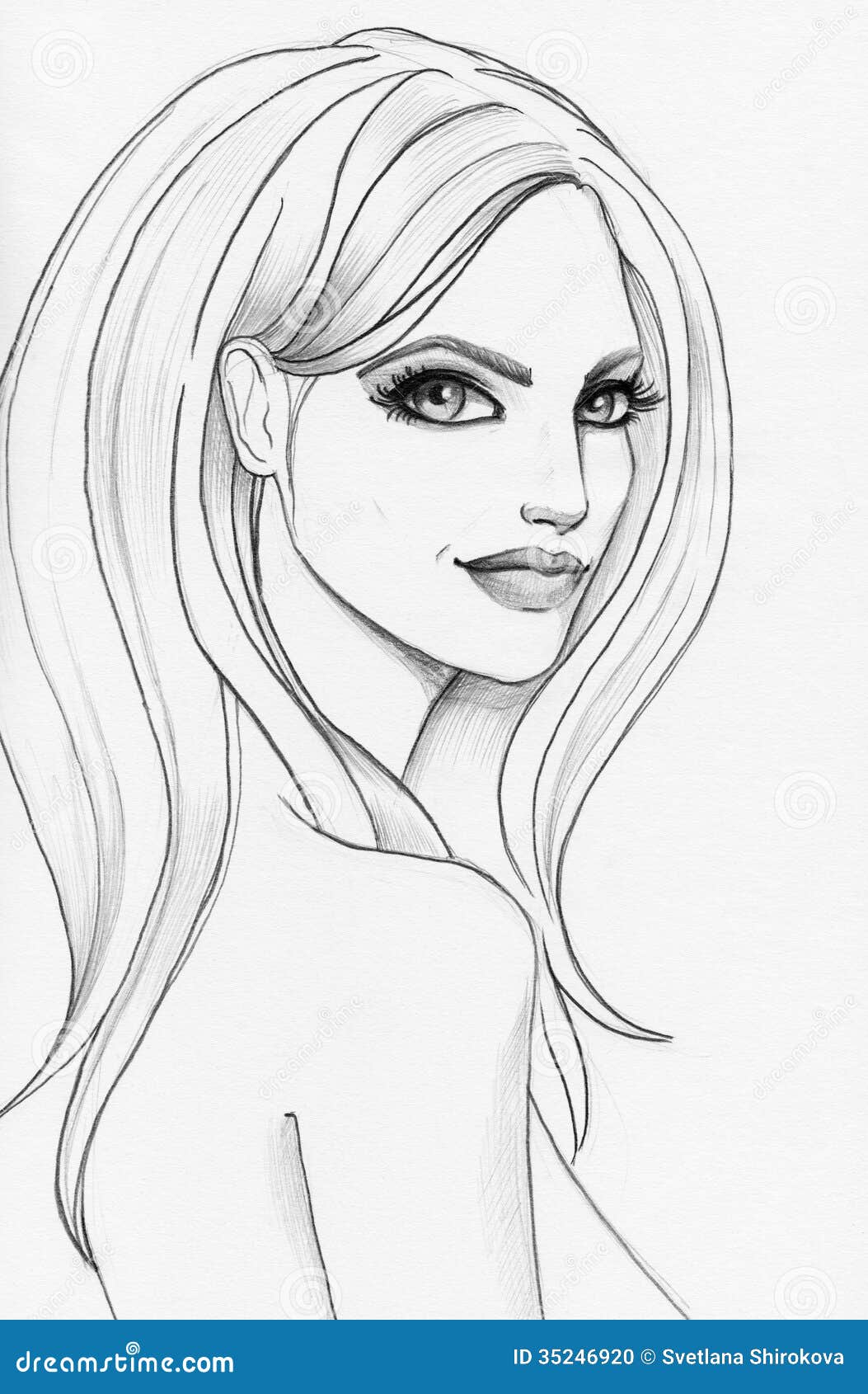 Pencil Sketch Of A Beautiful Girl Stock Illustration 