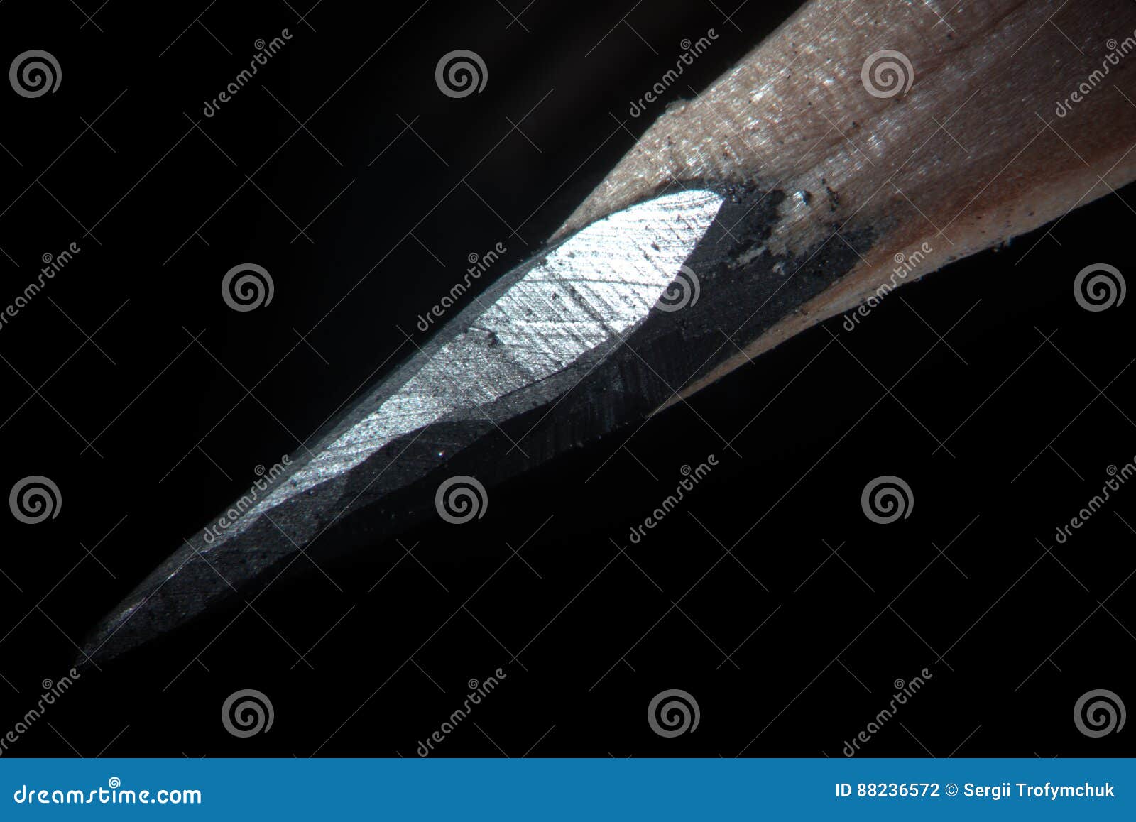 Pencil Tip Macro. Graphite Lead by Microscope. Stationery Writing