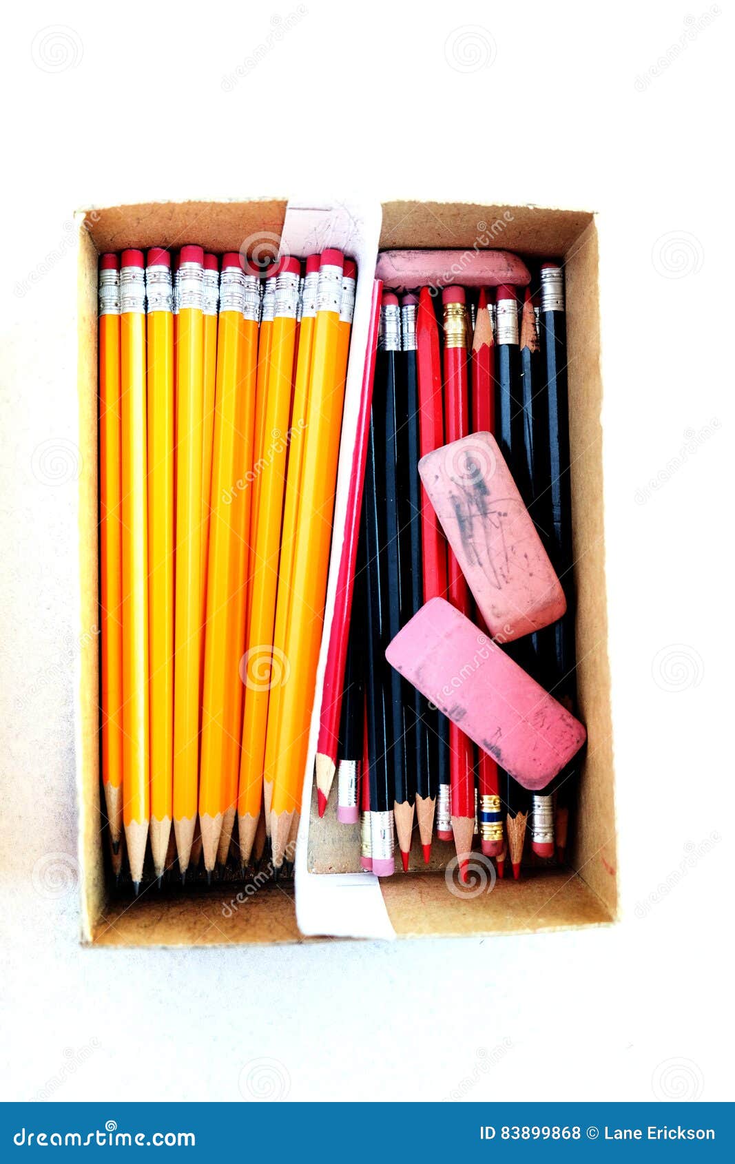 Pencils in Box with Erasers for Work or Business Stock Photo Image of