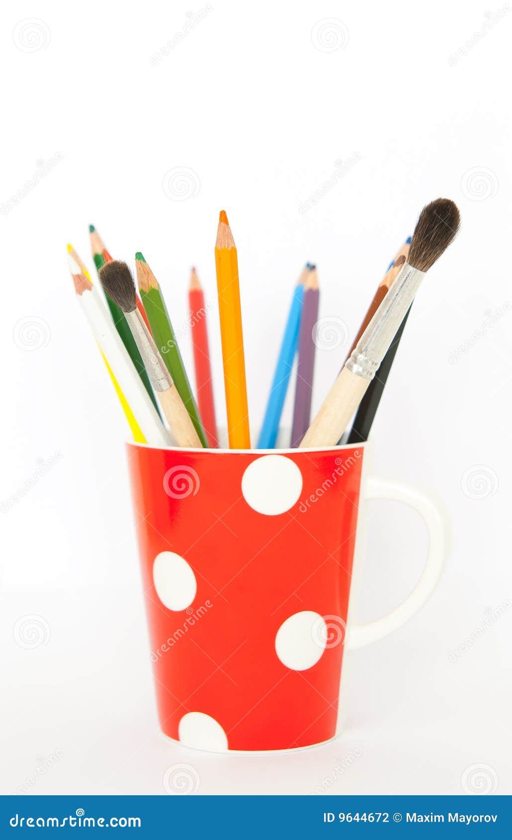 Pencils And Brushes In A Cup Stock Photo Image of colors, children