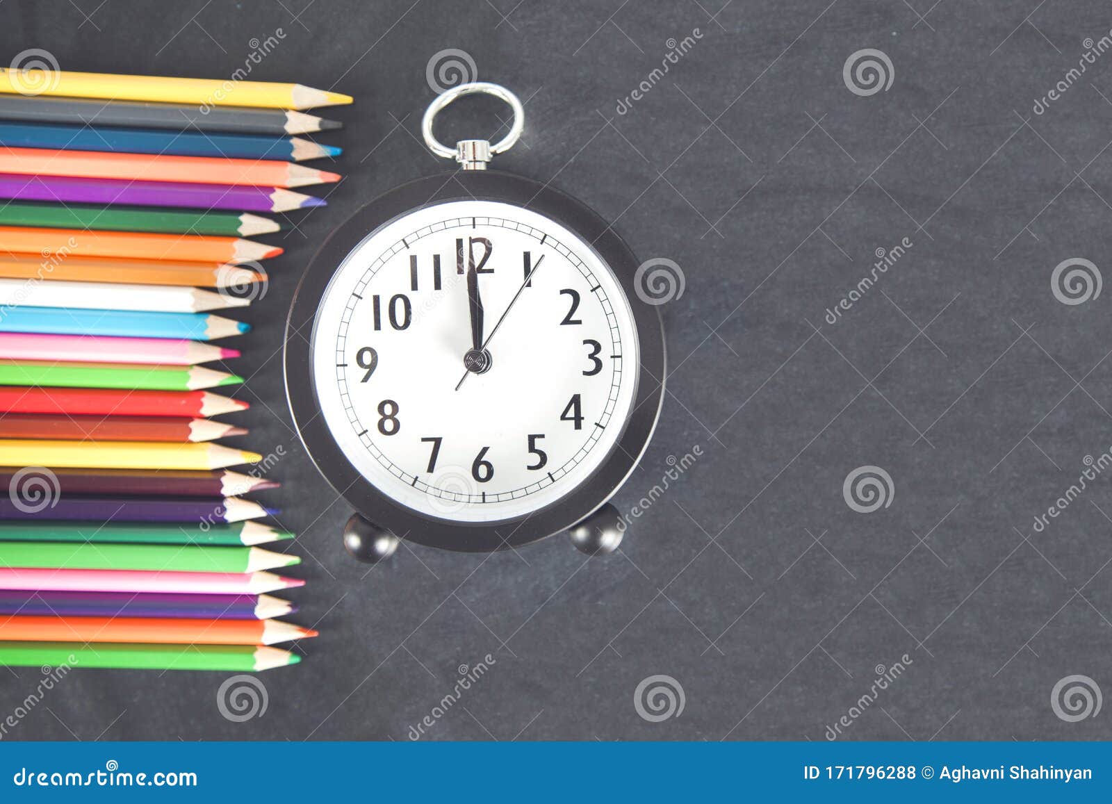 Pencils with clock stock photo. Image of education, stationery 171796288