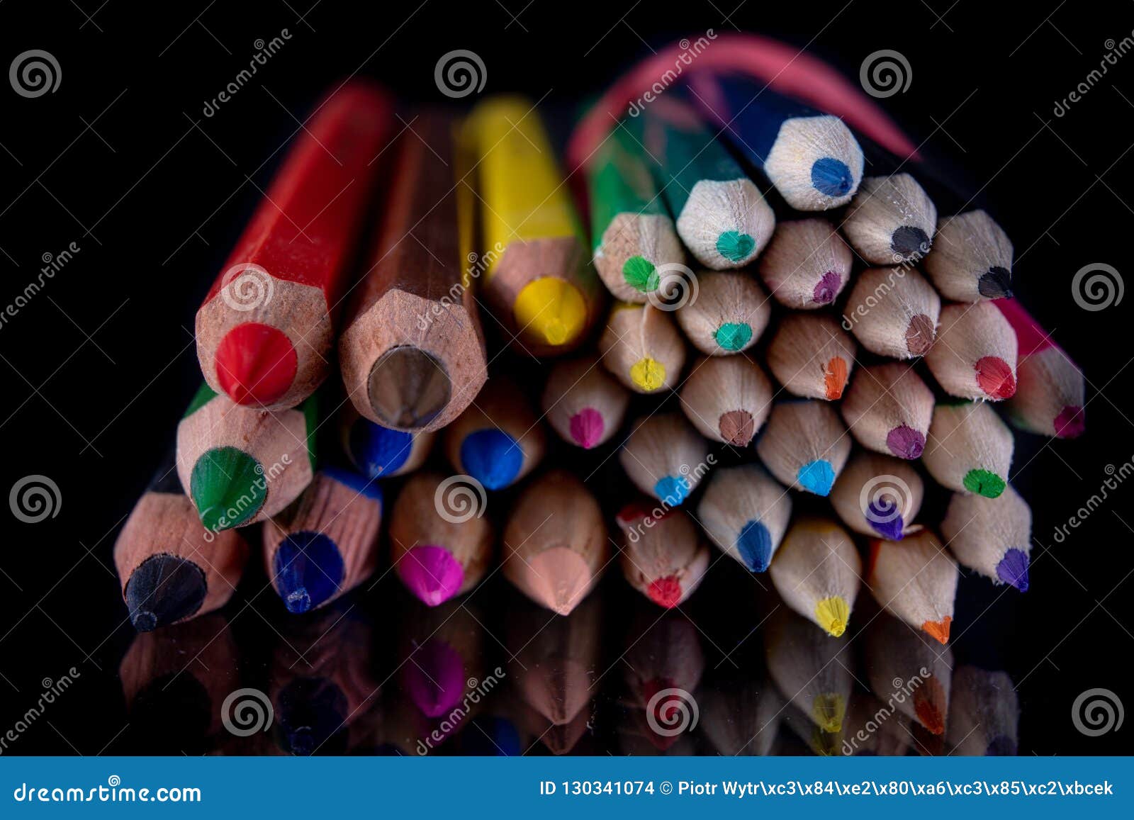 Pencils on the Glass. Colored Pencil Pencils for Coloring on the Stock