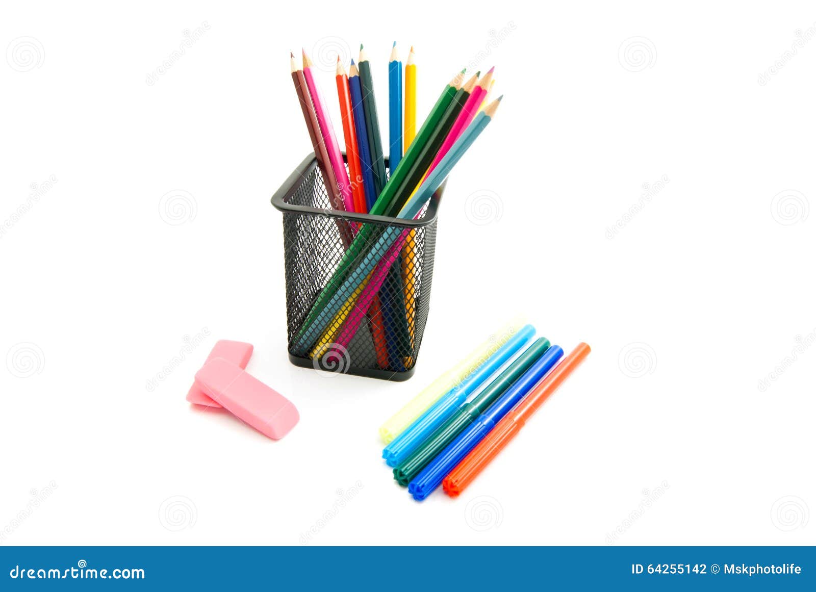 Pencils, Markers and Erasers Stock Photo Image of marker, blue 64255142