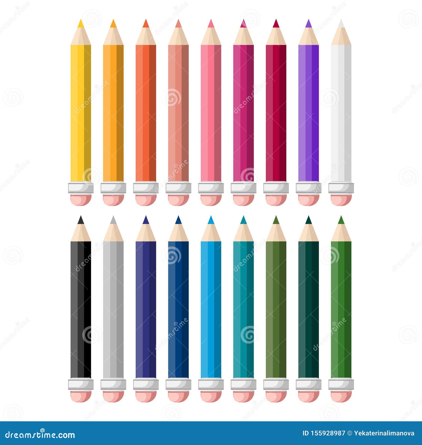 Set colored pencils on white background Royalty Free Vector