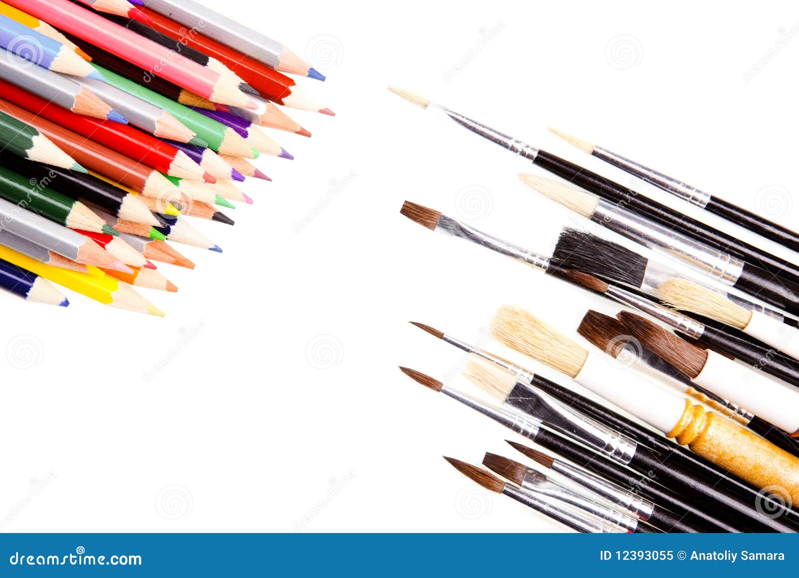 Pencils vs brushes stock image. Image of bristle, clean 12393055