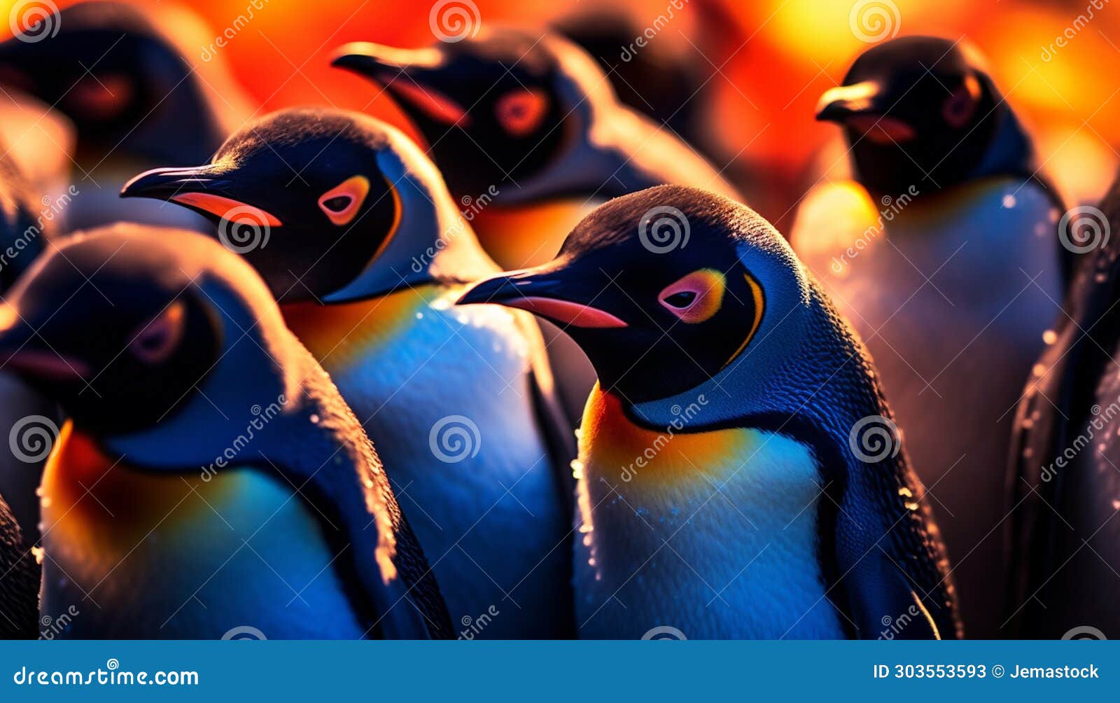 Penguin Beak, Blue Feather, Close Up, Multi Colored Animal Head