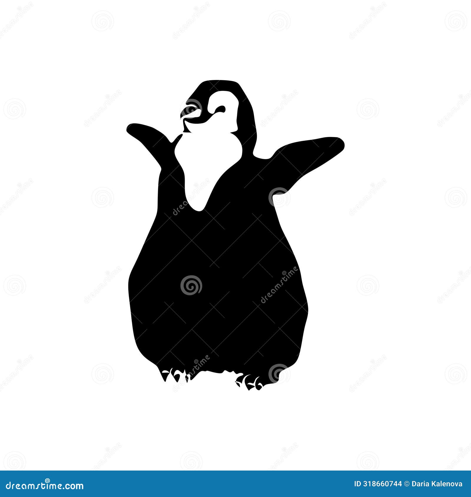 Penguin Black And White Vector Silhouette Isolated On White Background