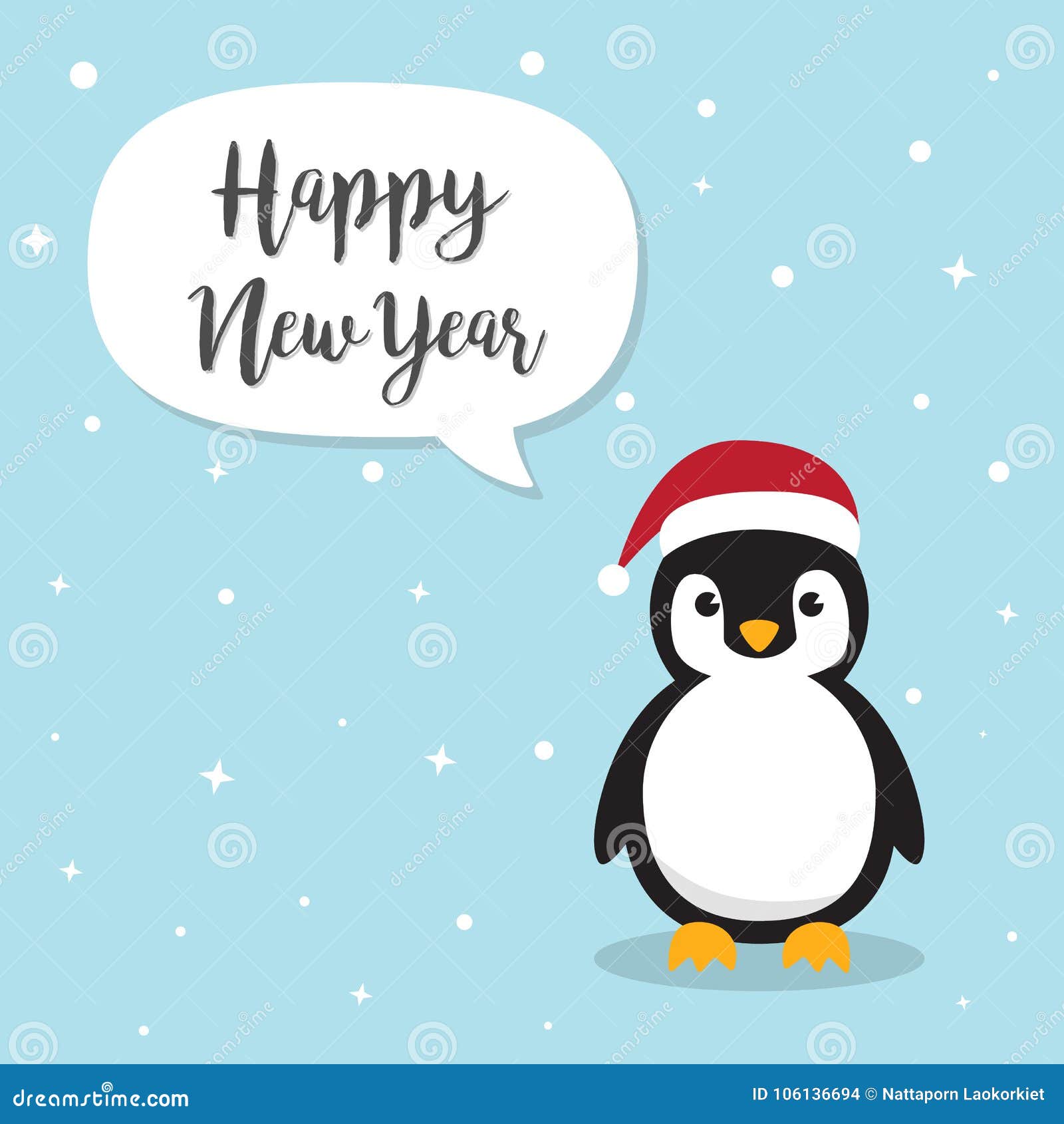 Penguin Cartoon Character Cute Penguins Wearing Santa Claus Hat