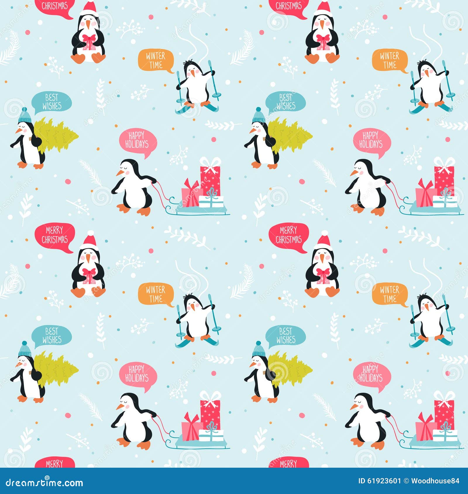 Penguin Christmas Background Stock Vector - Illustration of xmas