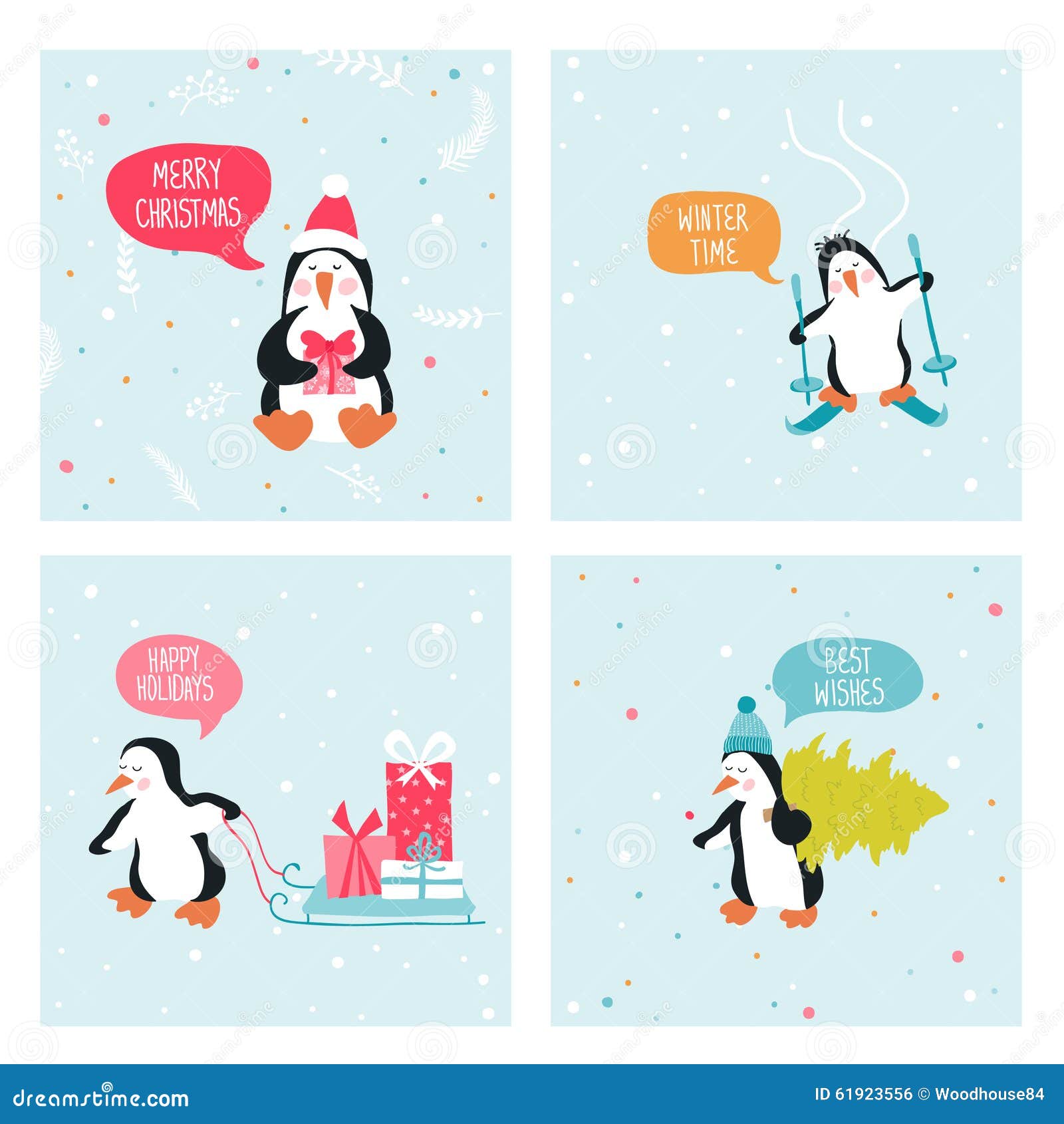Penguin Christmas Cards stock vector. Illustration of vector 61923556