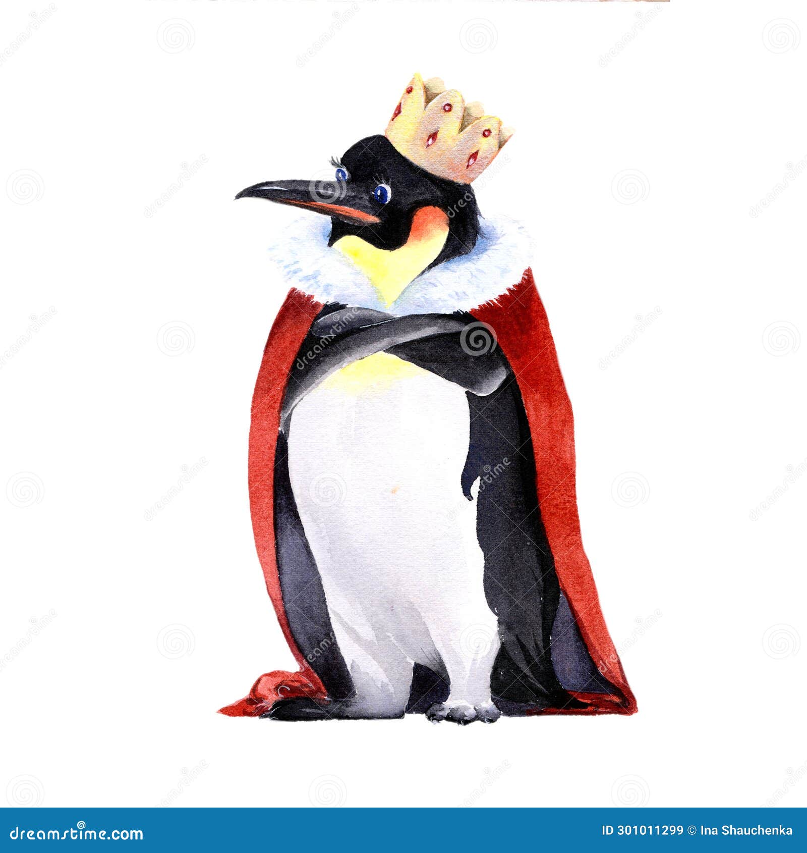 Penguin in a Crown and Red Robe Stock Illustration Illustration of