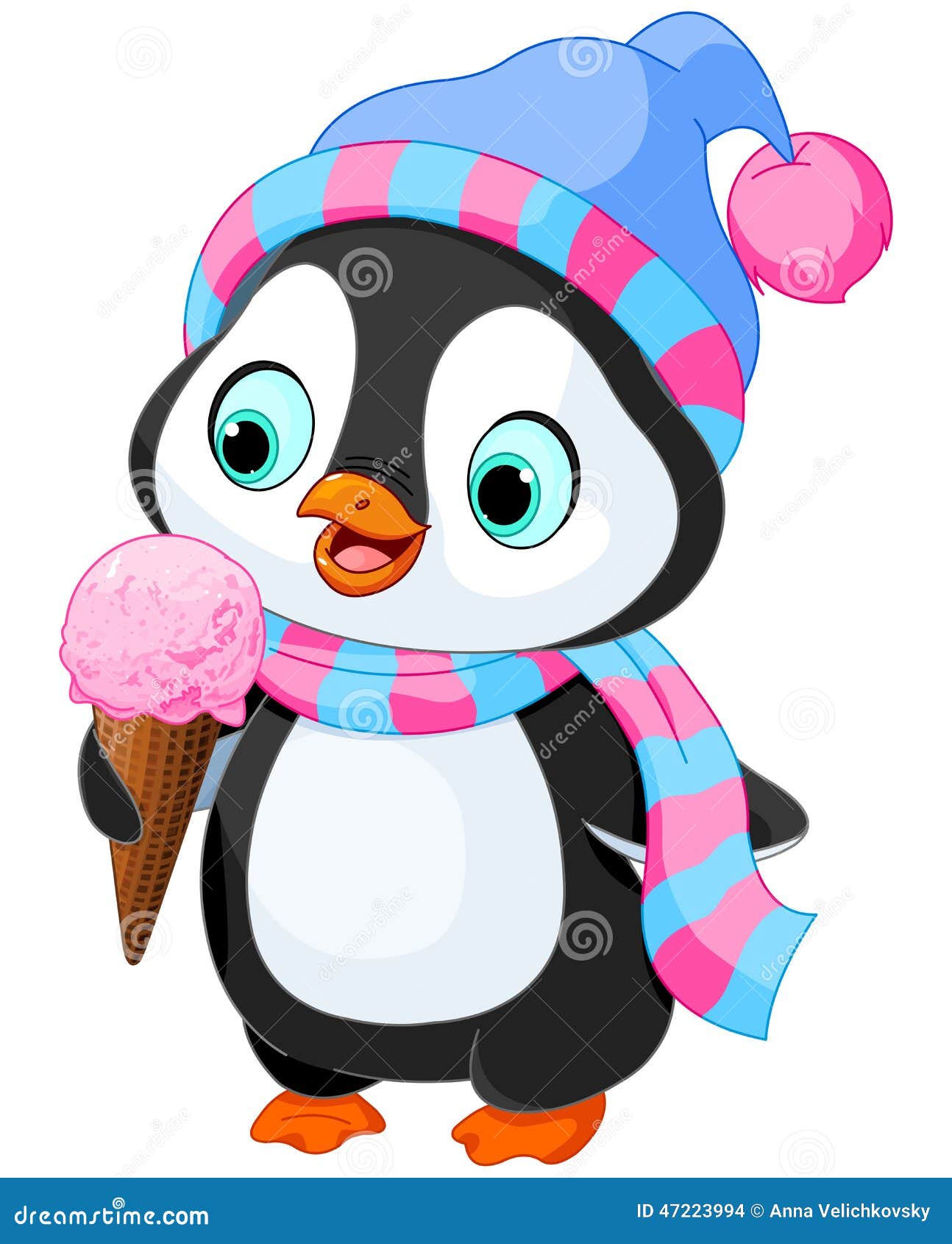 penguin eats an ice cream