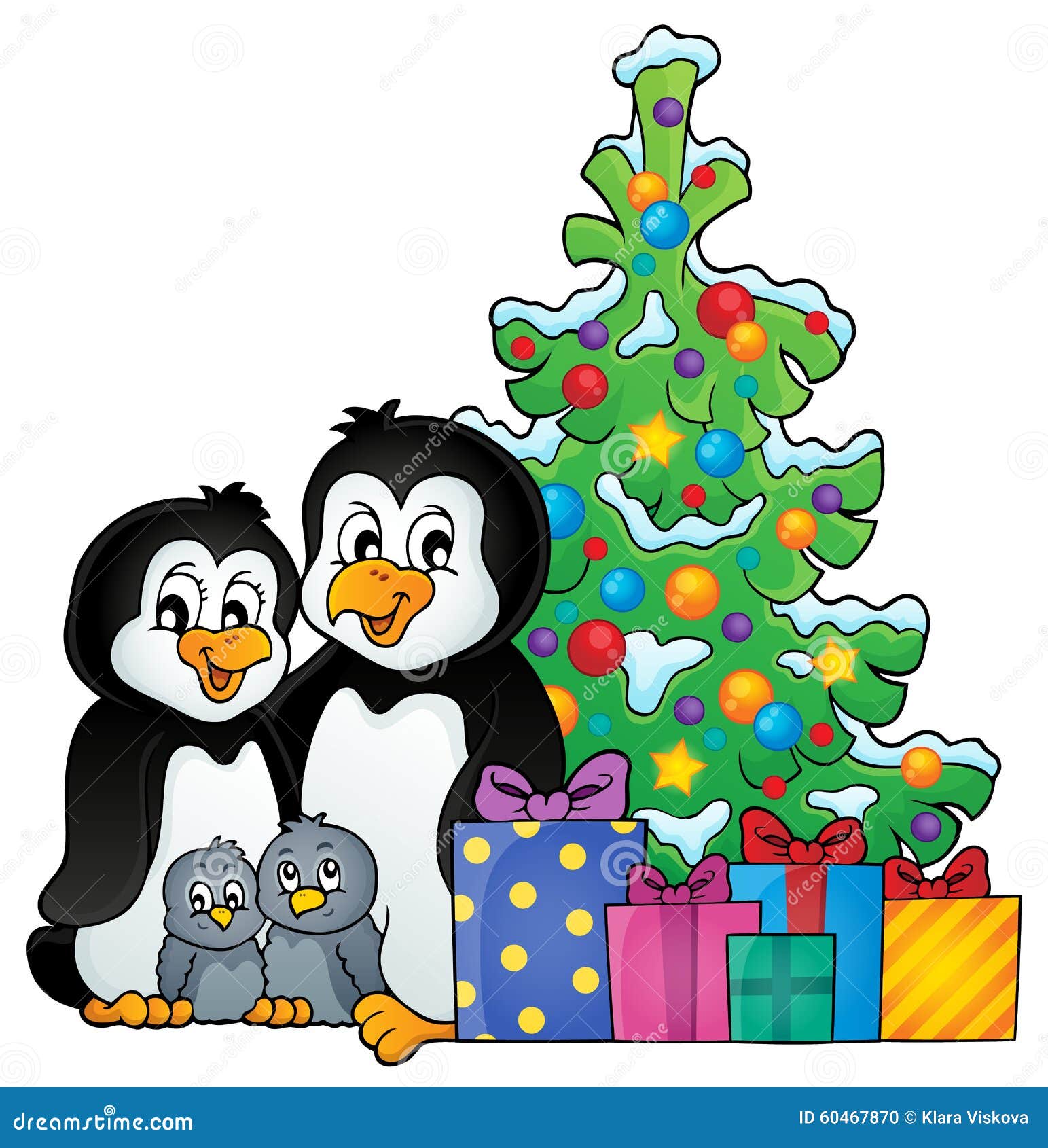 Penguin Family Christmas Theme 1 Stock Vector Illustration of animals