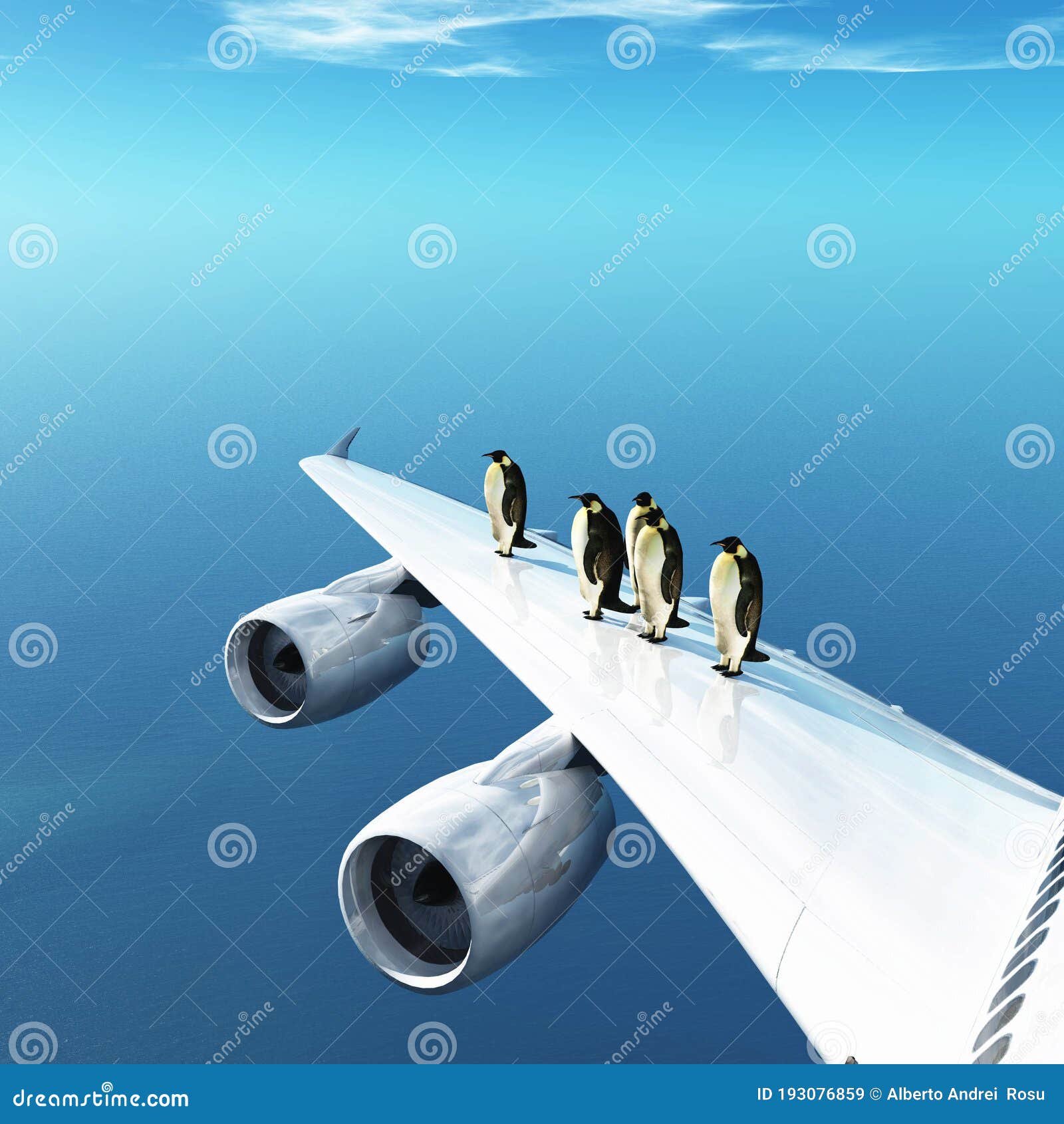 Penguin flying airplane stock illustration. Illustration of crowded