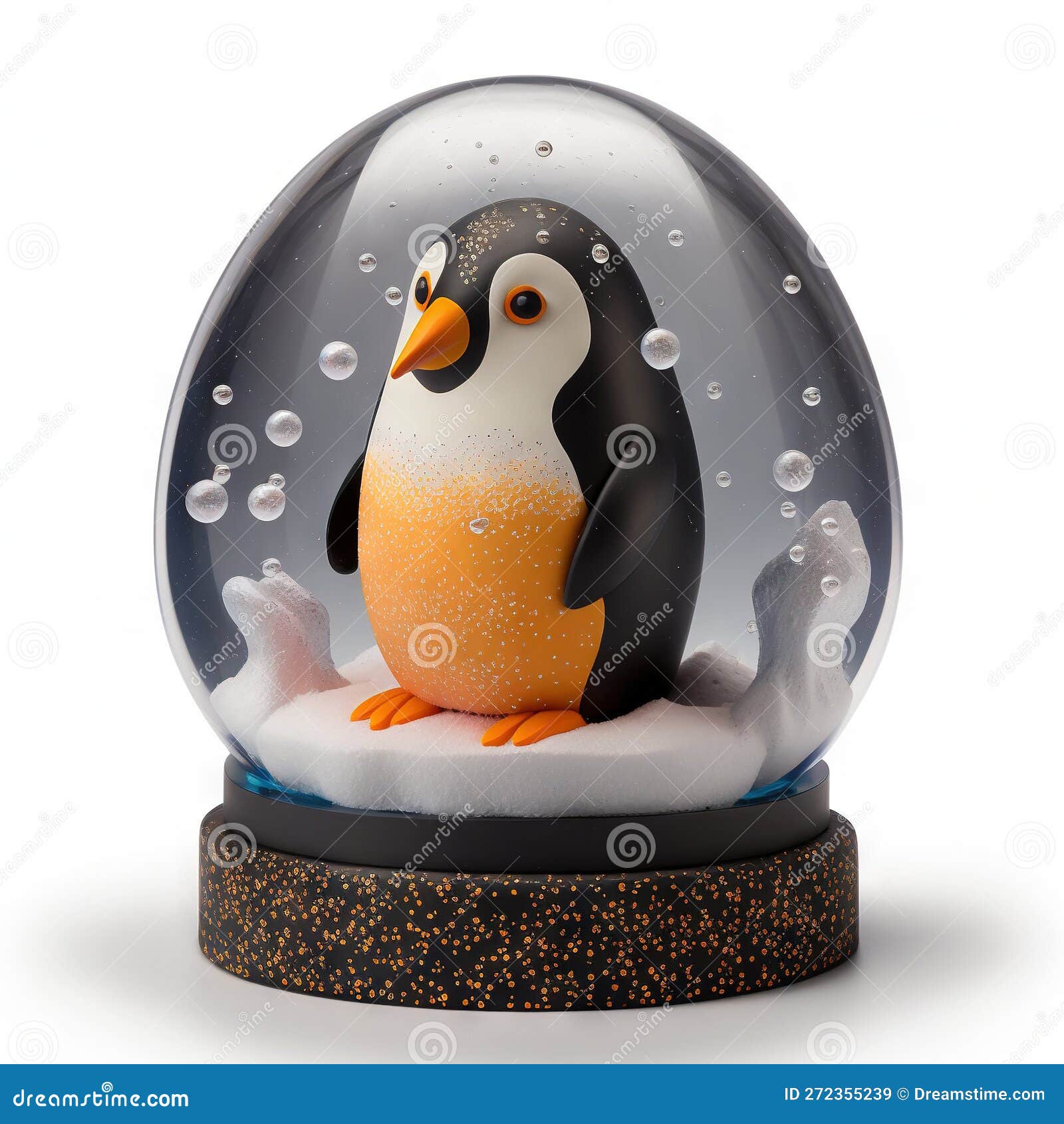 A Penguin Inside of a Snow Globe with Bubbles on it Stock Illustration