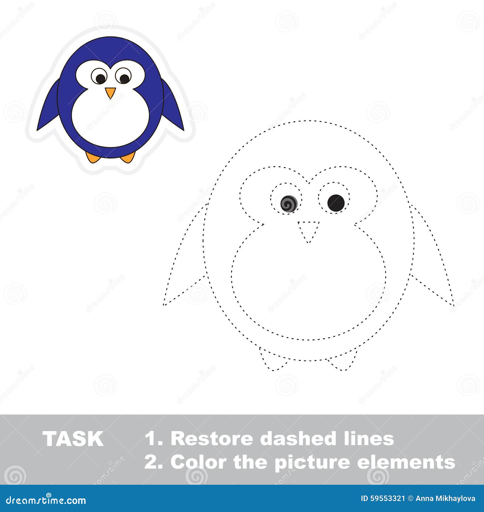 penguin. restore dashed line and color picture