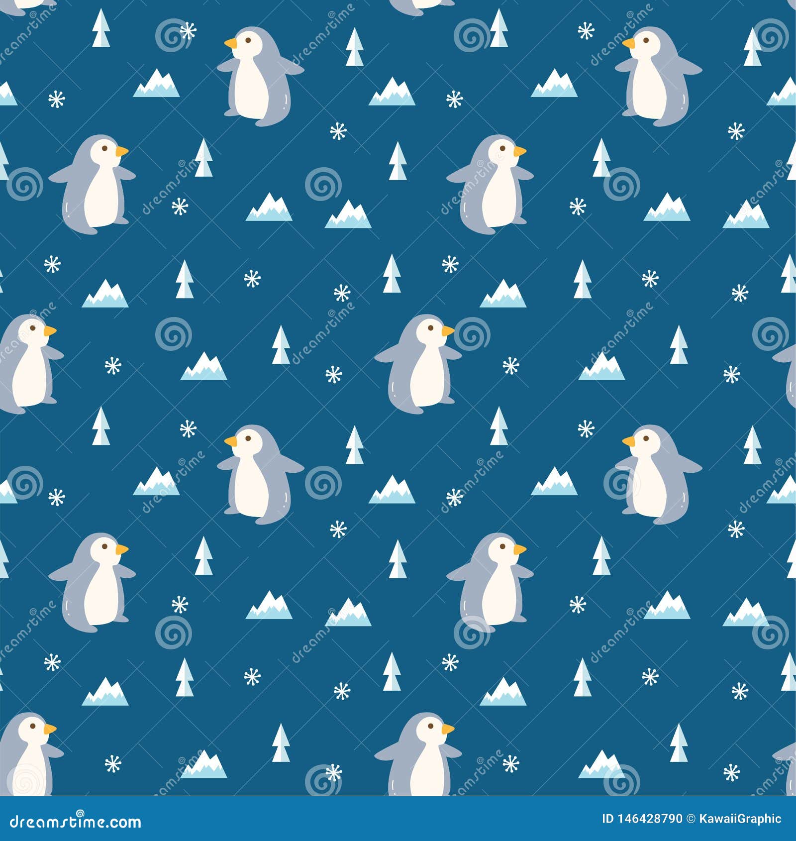 penguin seamless background in kawaii style 