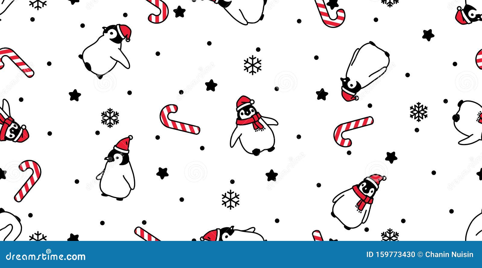 Penguin Seamless Pattern Christmas Vector Santa Claus Hat Candy Cane Scarf  Isolated Repeat Wallpaper Tile Background Cartoon Chara Stock Illustration  - Illustration of claus, logo: 159773430