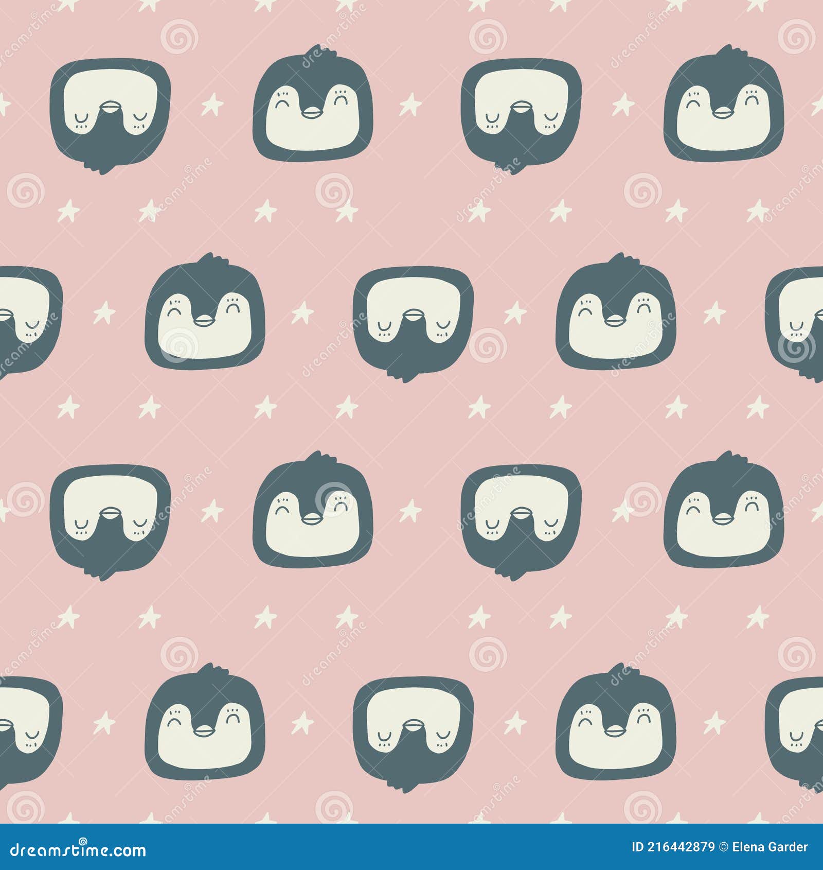 penguin seamless pattern on pink background. animal repeat fabric template.  cartoon textile  for kids