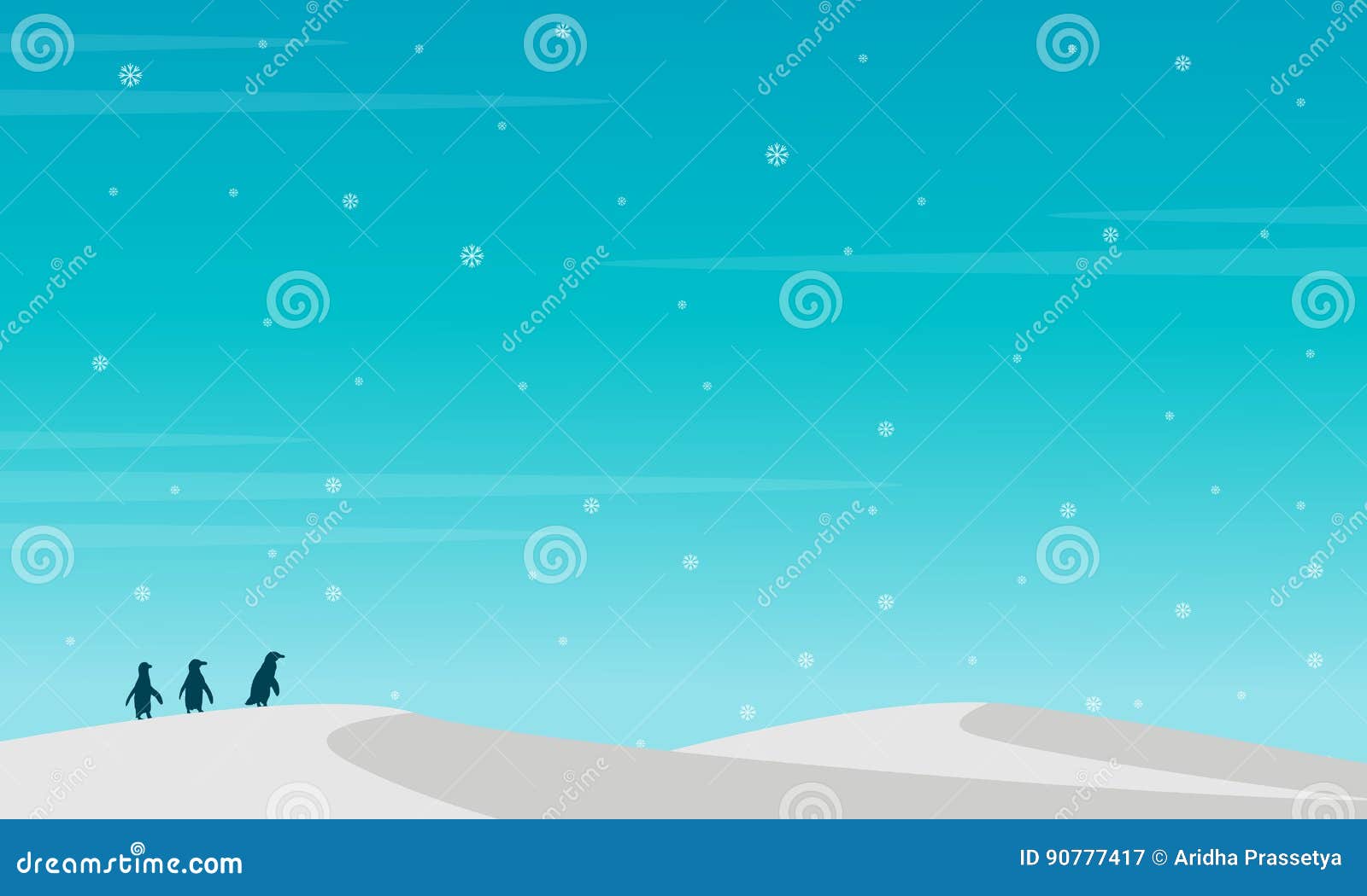 penguin silhouette on snow hill landscape