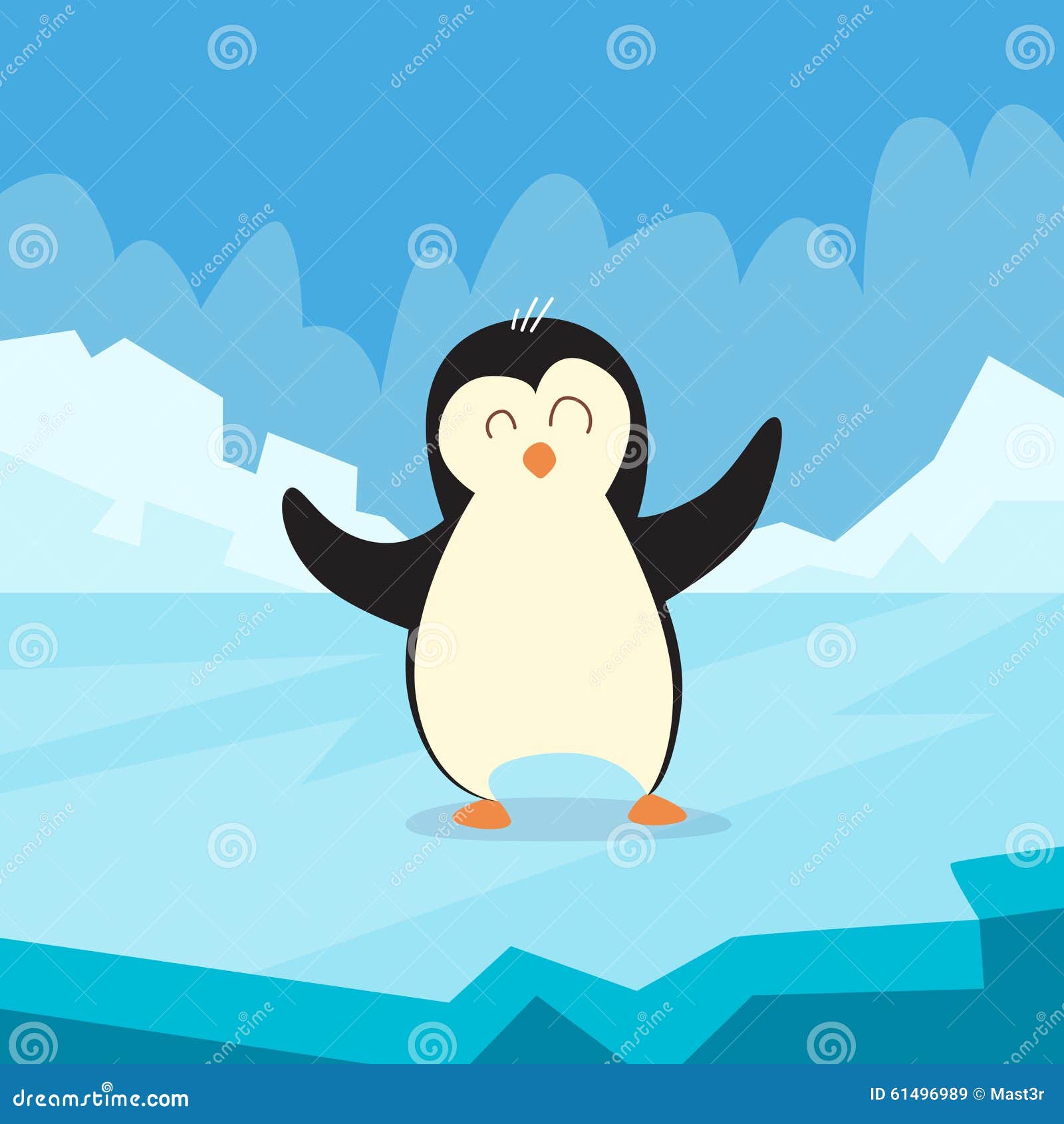 Penguin Standing on Ice Flat Vector Stock Vector - Illustration of cute