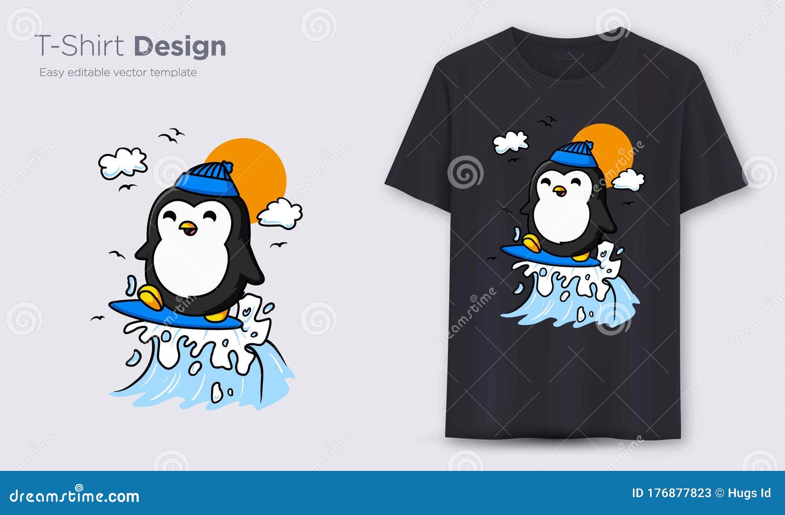 Download Penguin Surfing T Shirt Stock Vector Illustration Of Cold 176877823