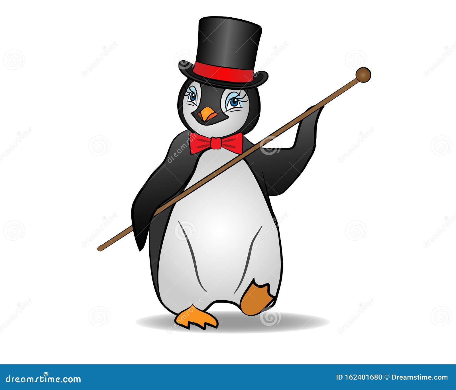 Penguin in top hat dancing stock vector. Illustration of character