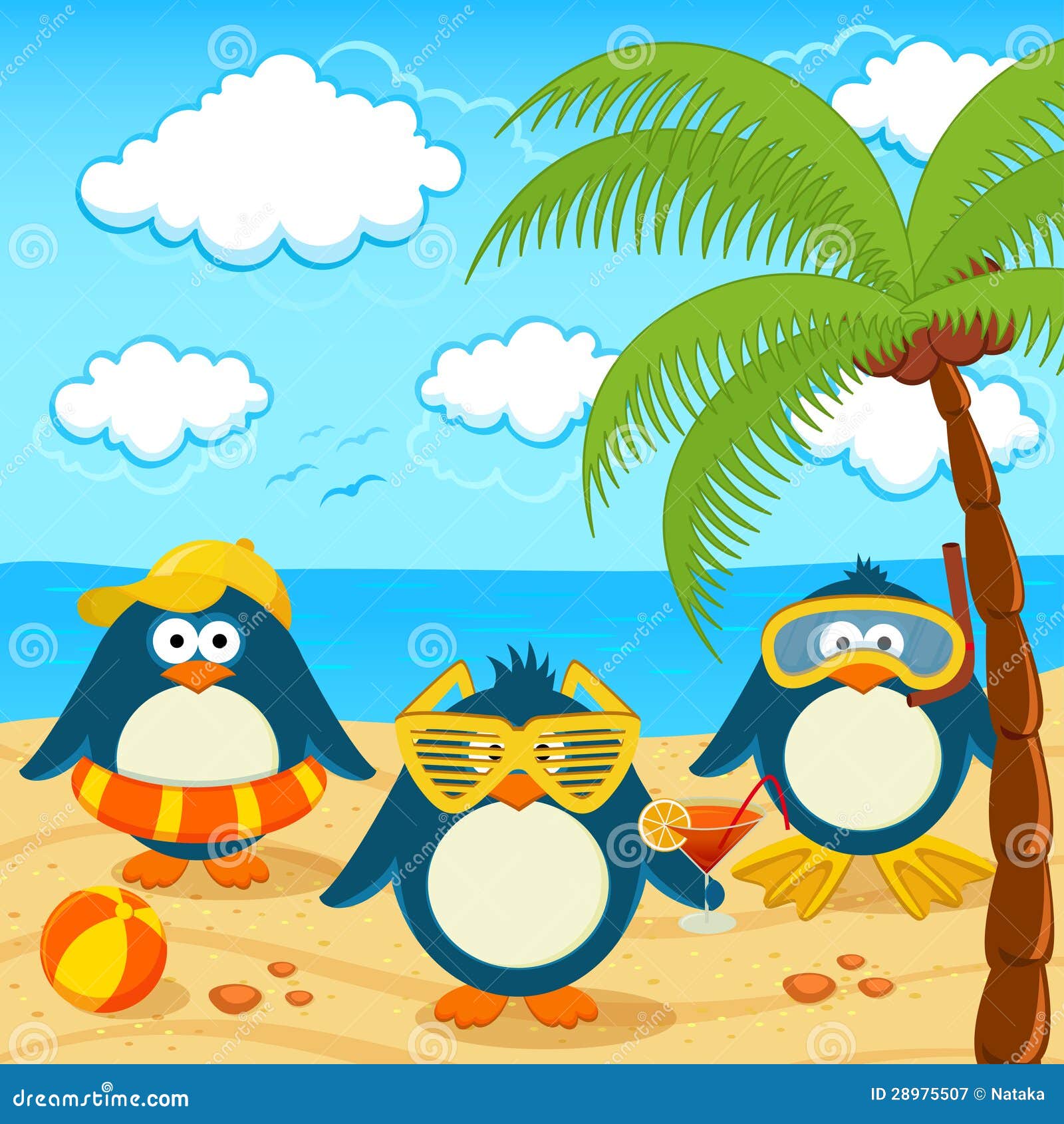 Penguins on the Beach Vector Stock Vector - Illustration of party ...