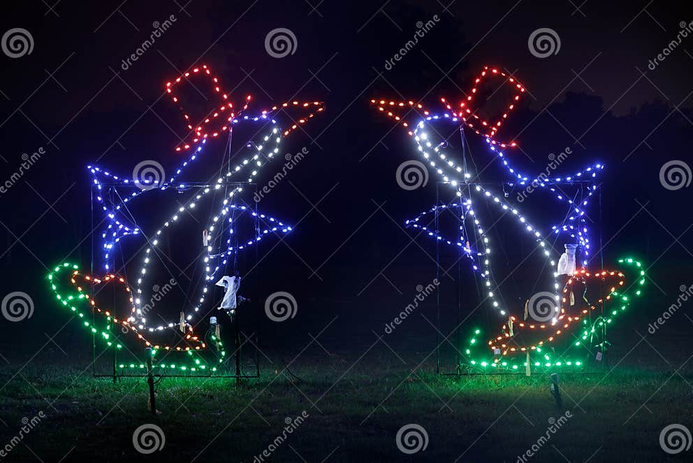 Penguins Dancing at the Christmas Fantasy of Lights Stock Photo Image
