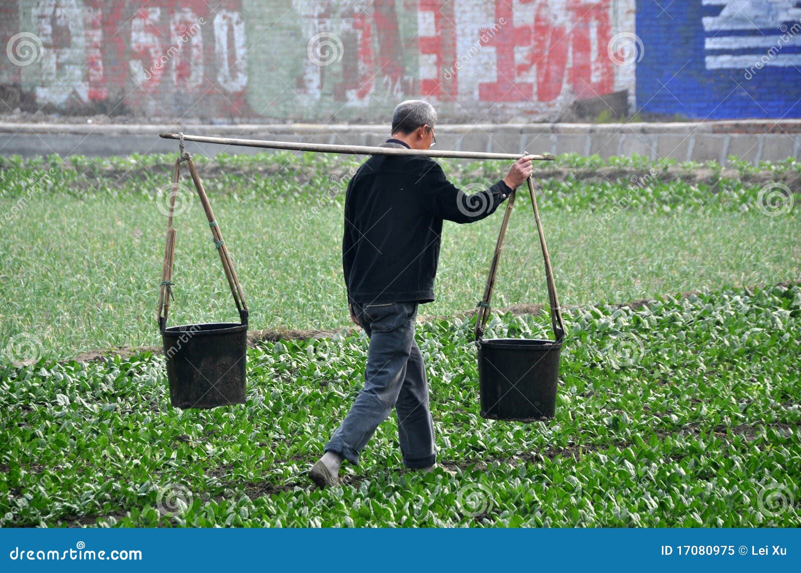 Pengzhou, China Farmer Carrying Water Buckets Editorial Image Image