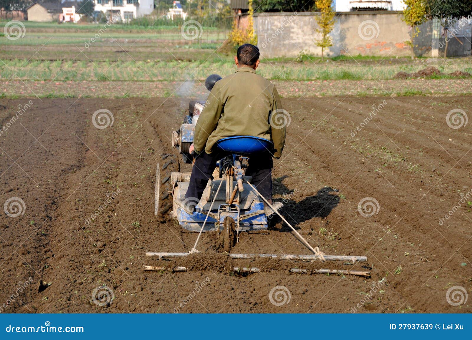 Pengzhou, China Farmer Plowing Field Editorial Stock Image Image of