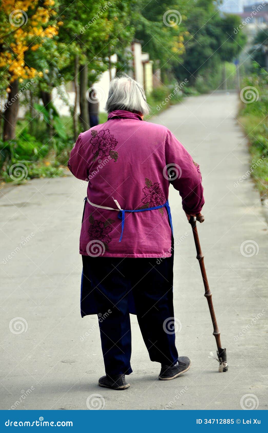 Pengzhou, China: Old Woman Walking On Road Editorial Image - Image of