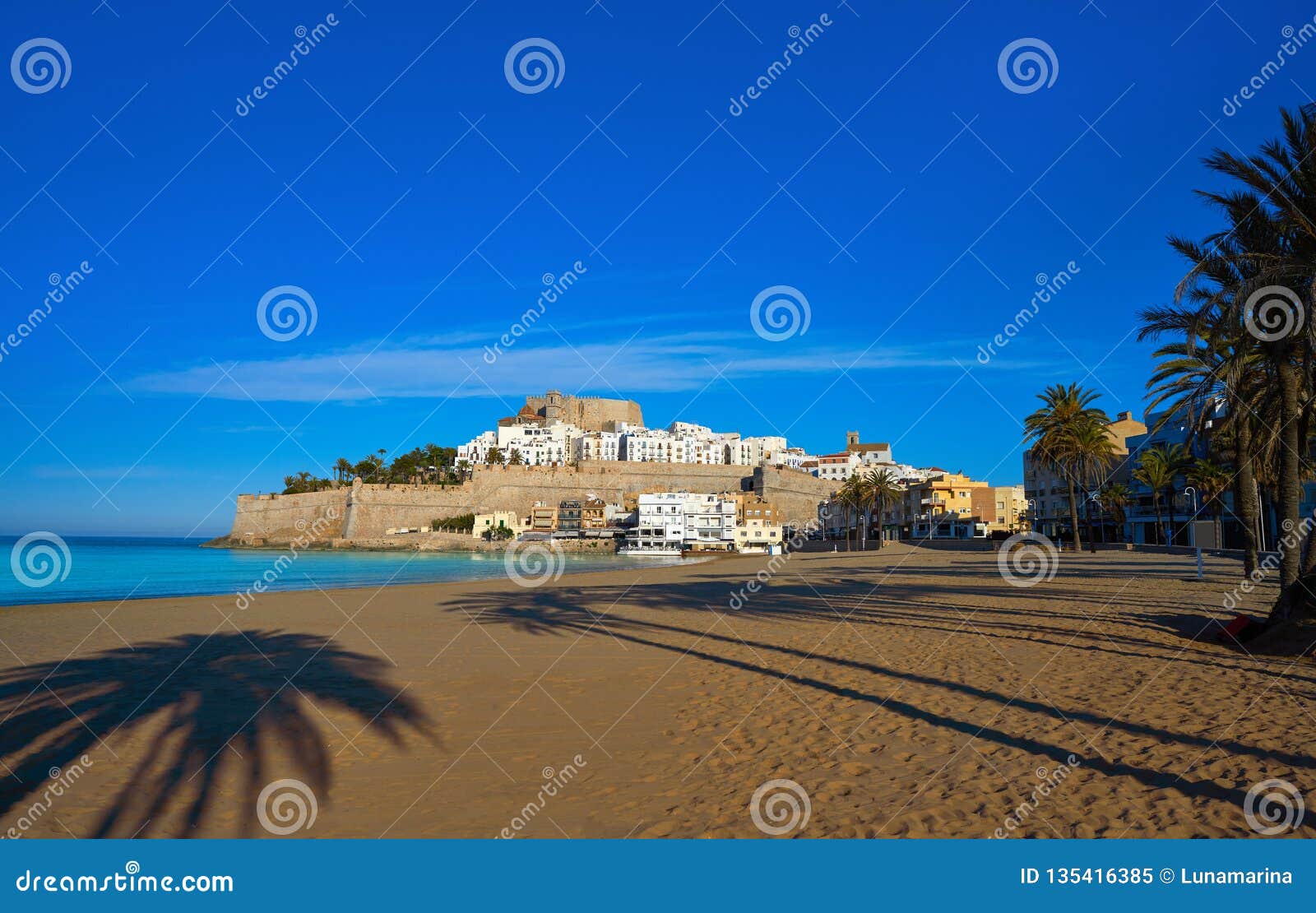 peniscola skyline and castle beach in spain