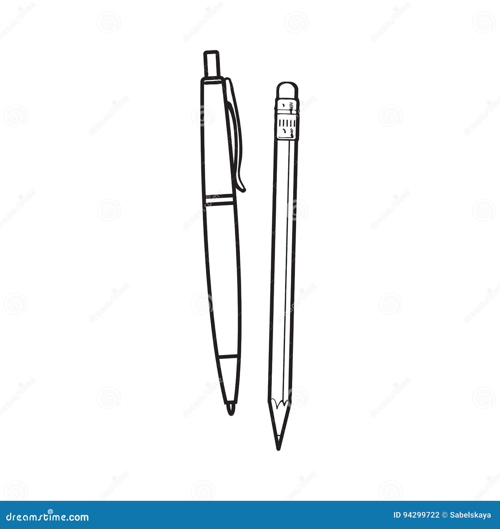 Penna E Matita a Sfera Disegnate a Mano Semplici, Articoli Per Ufficio  Illustrazione Vettoriale - Illustrazione di punto, segno: 94299722