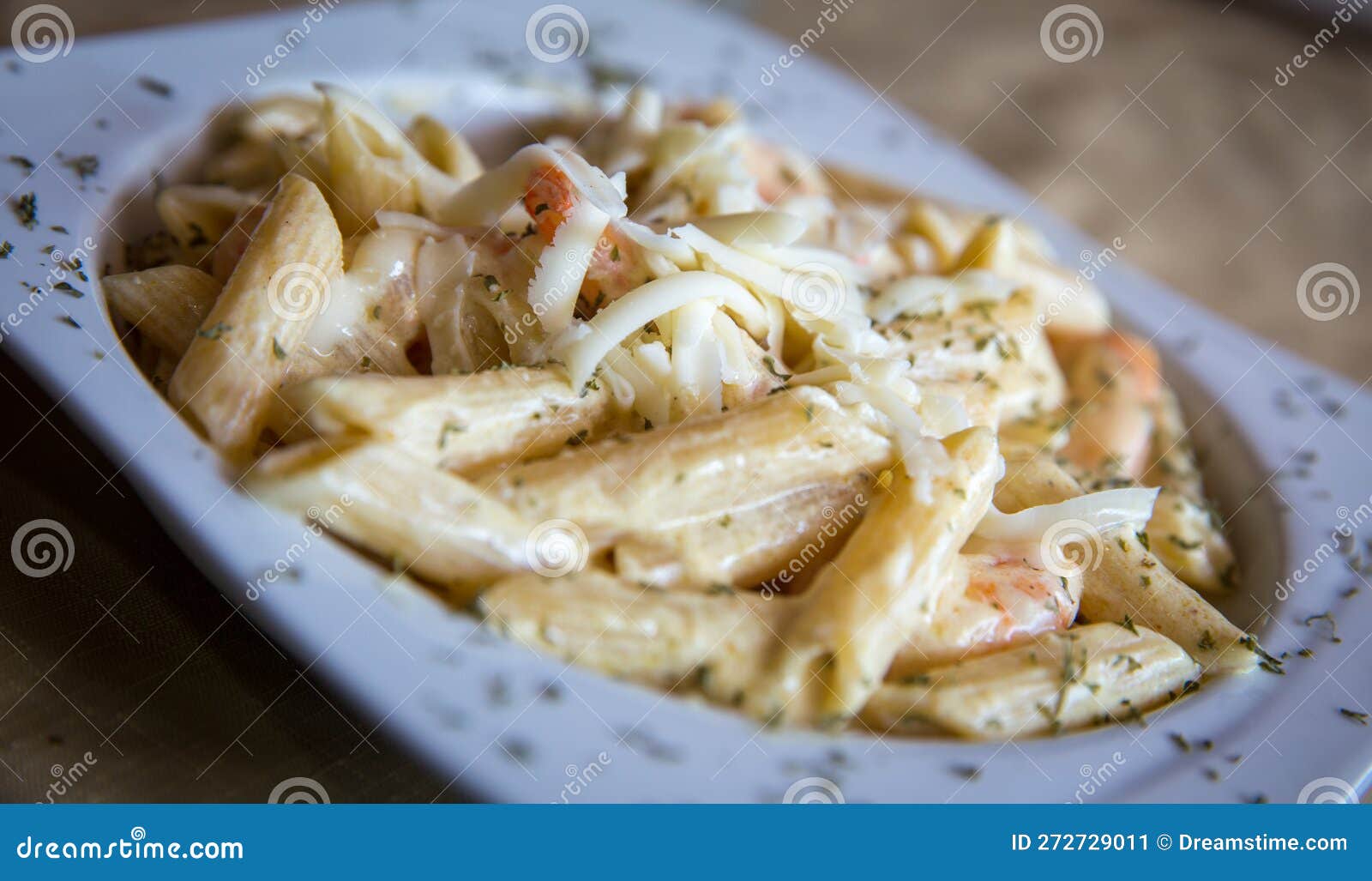 Penne Alfredo with Shrimp stock image. Image of alfredo 272729011