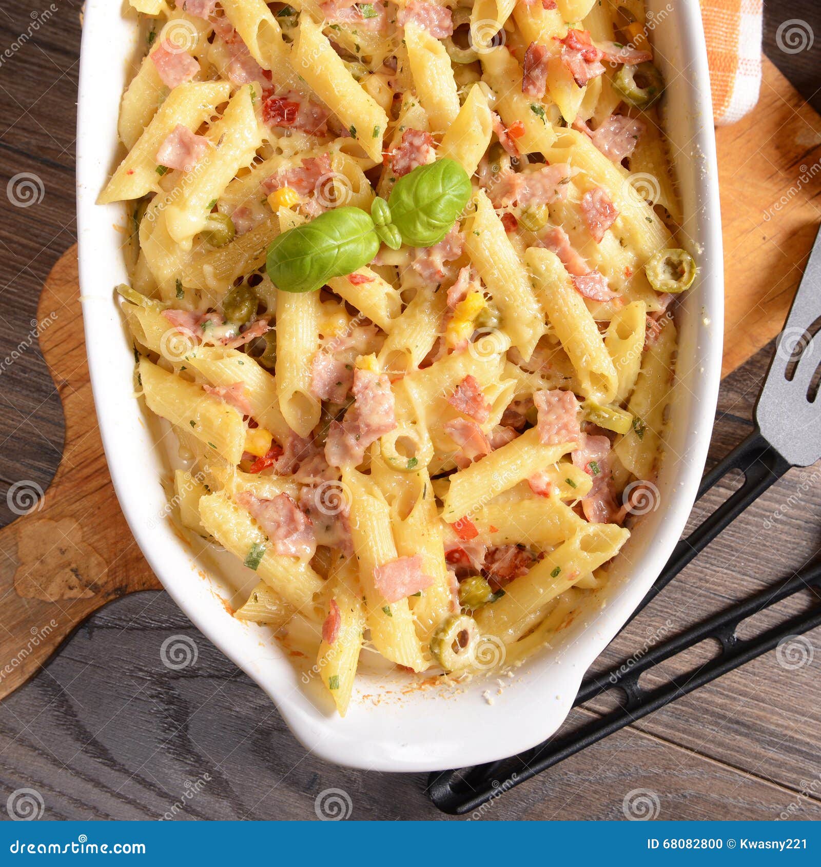 Penne Pasta Casserole with Cheese Stock Photo Image of corn, bacon