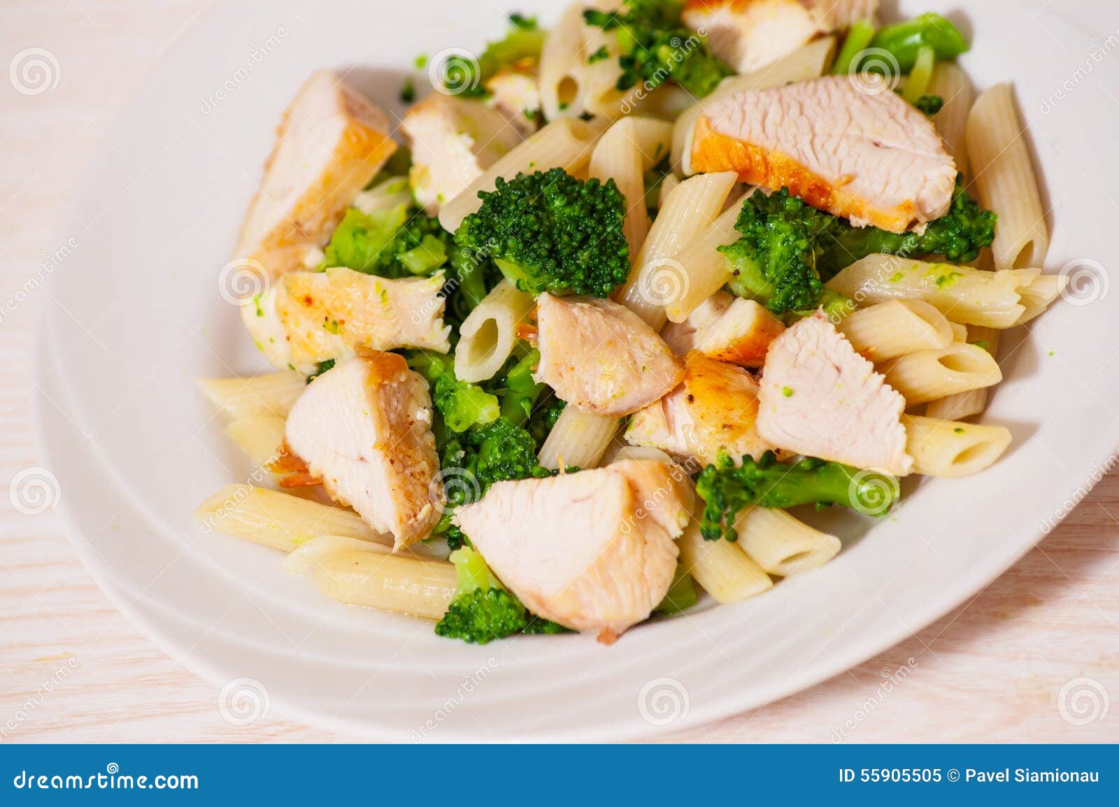 Penne Pasta with Chicken and Broccoli Stock Image - Image of baked