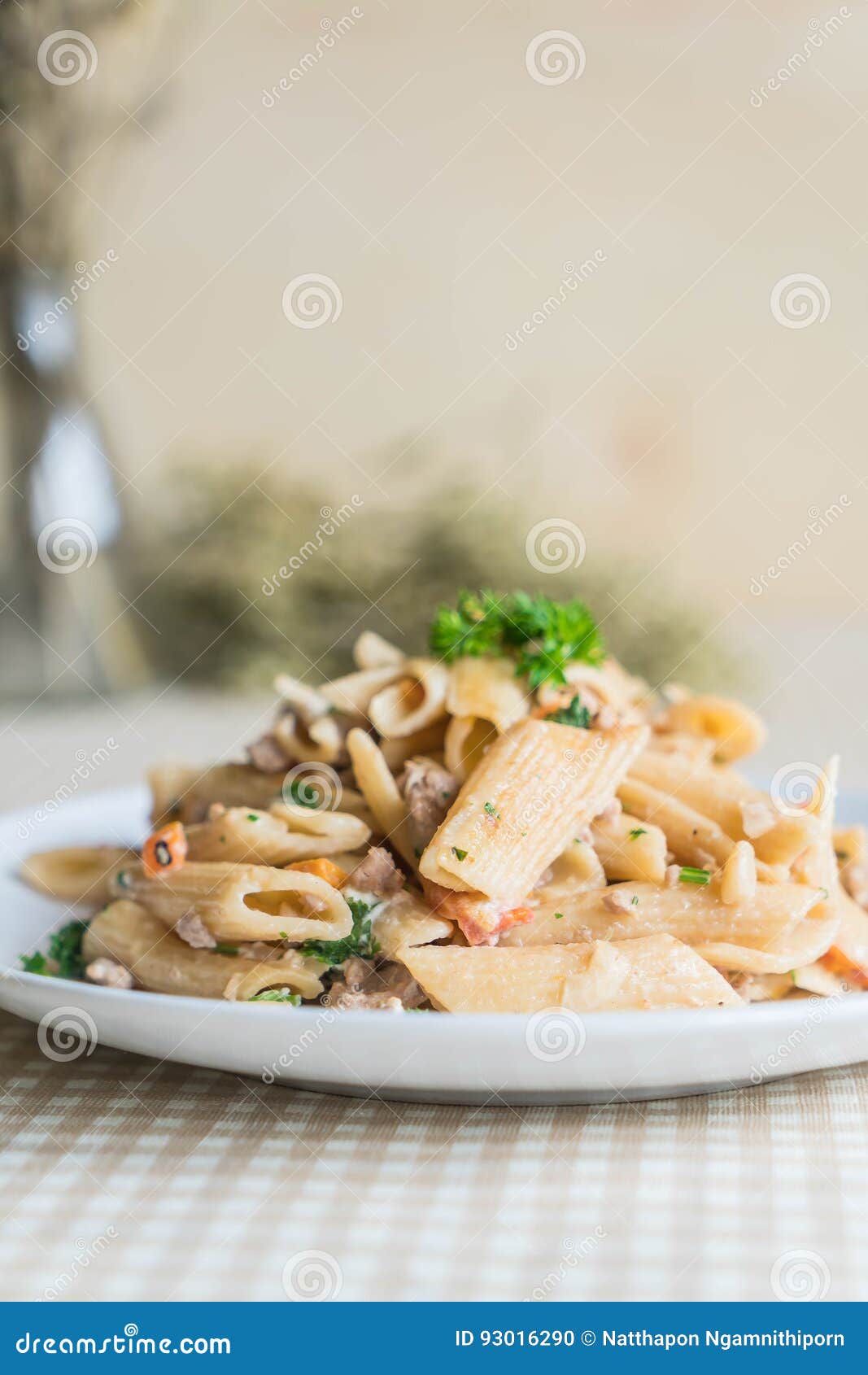 Penne pasta cream cheese stock photo. Image of mushroom 93016290