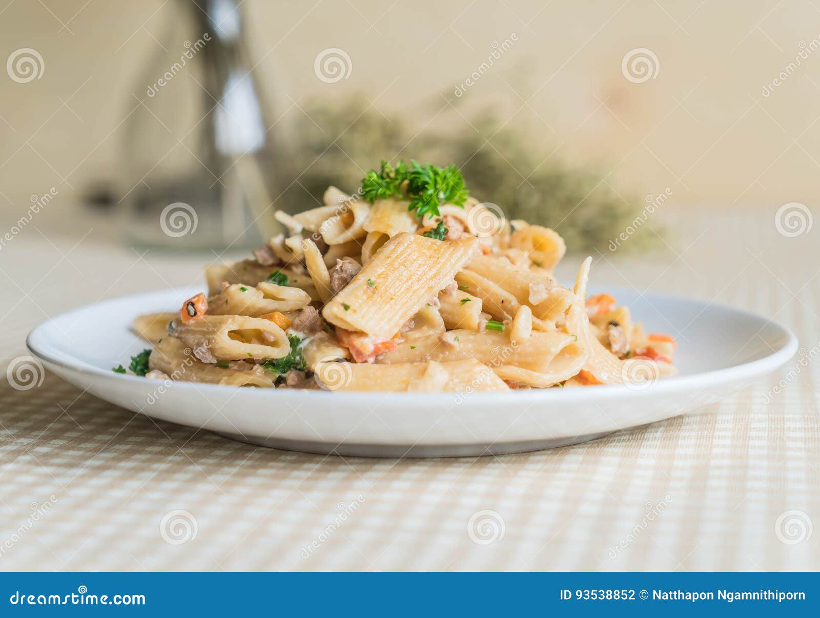 Penne pasta cream cheese stock photo. Image of gastronomy 93538852