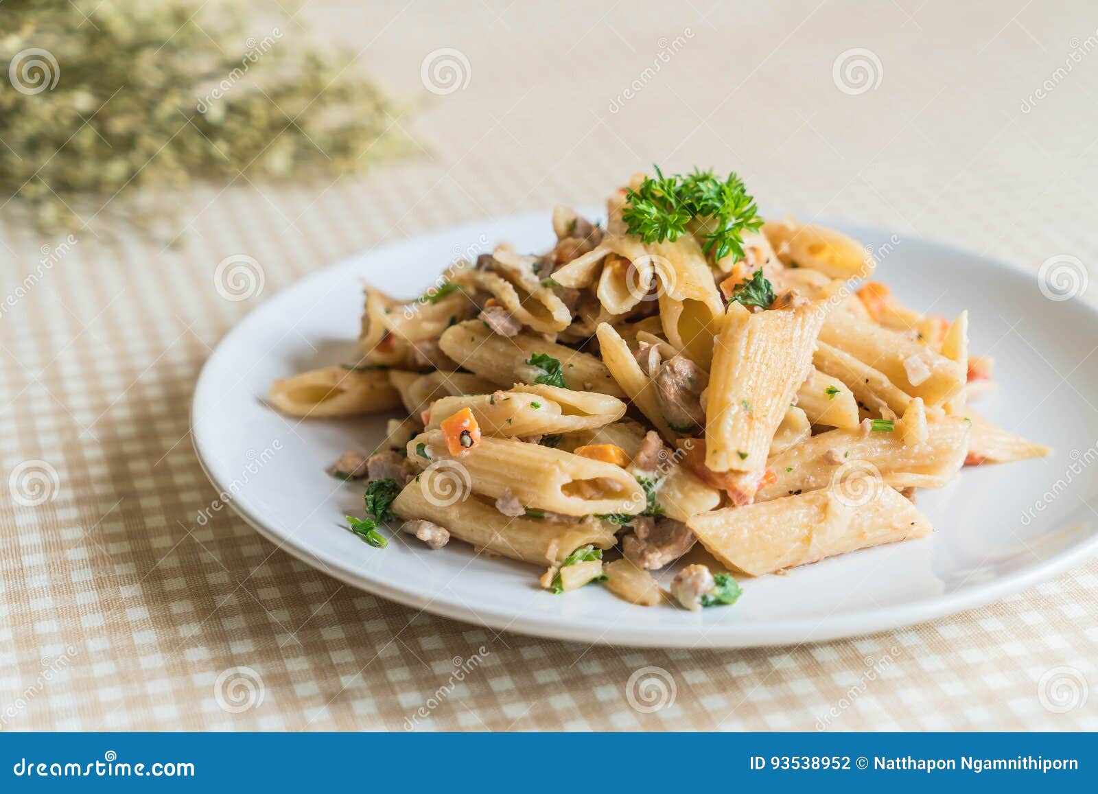 Penne pasta cream cheese stock photo. Image of creamy 93538952