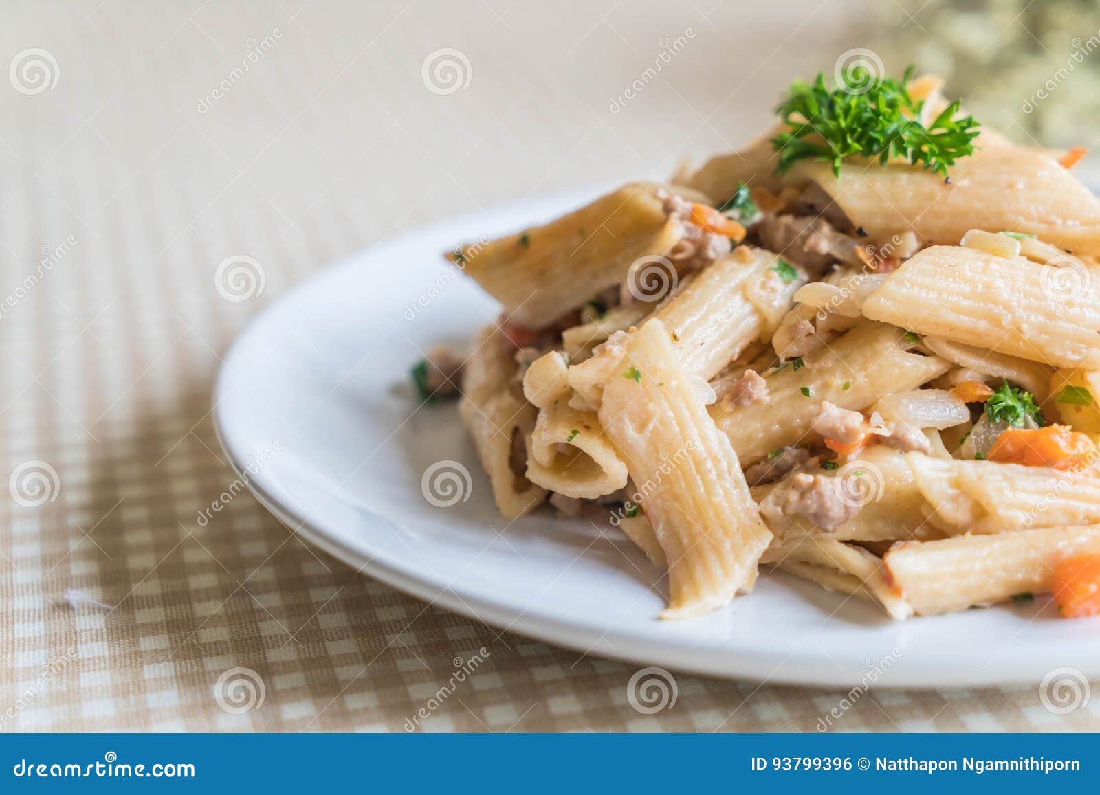 Penne pasta cream cheese stock photo. Image of food, delicious 93799396