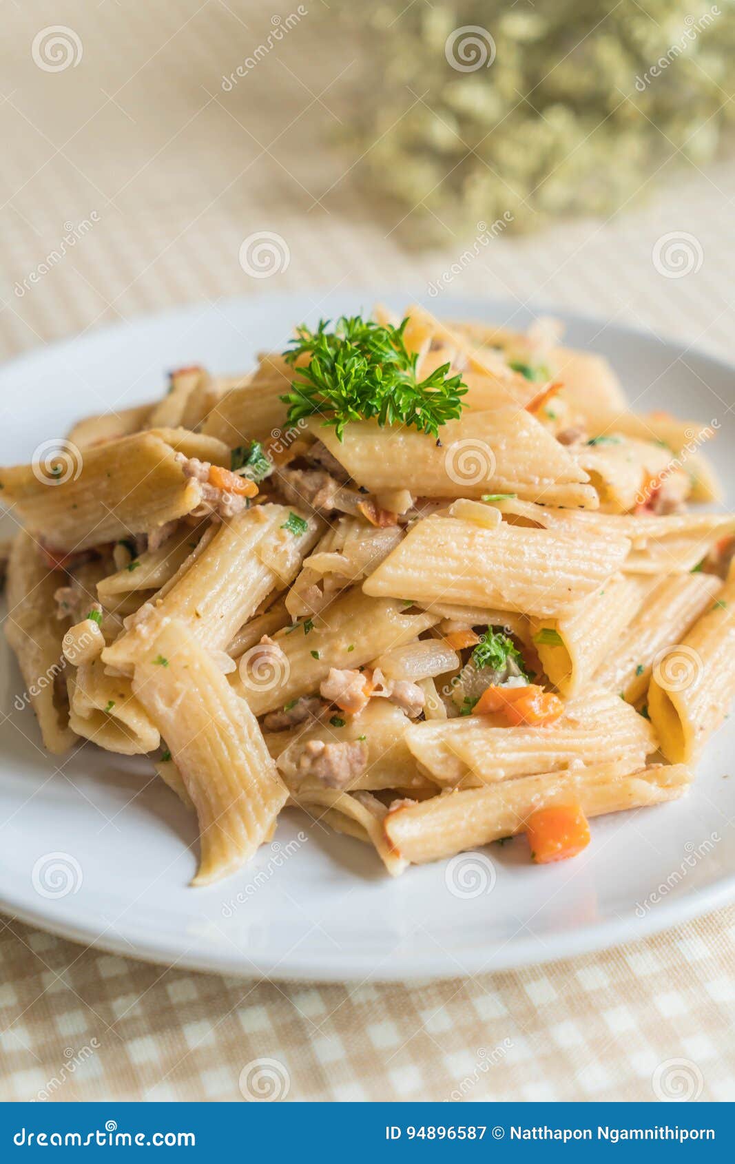 Penne pasta cream cheese stock image. Image of nutrition 94896587