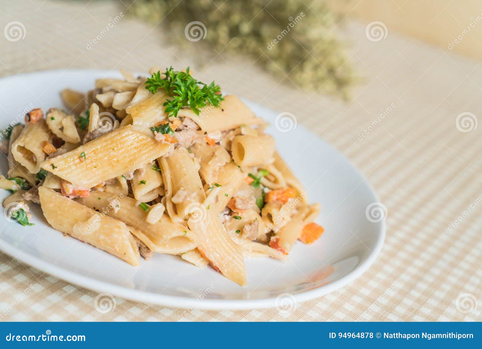 Penne pasta cream cheese stock photo. Image of nutrient 94964878