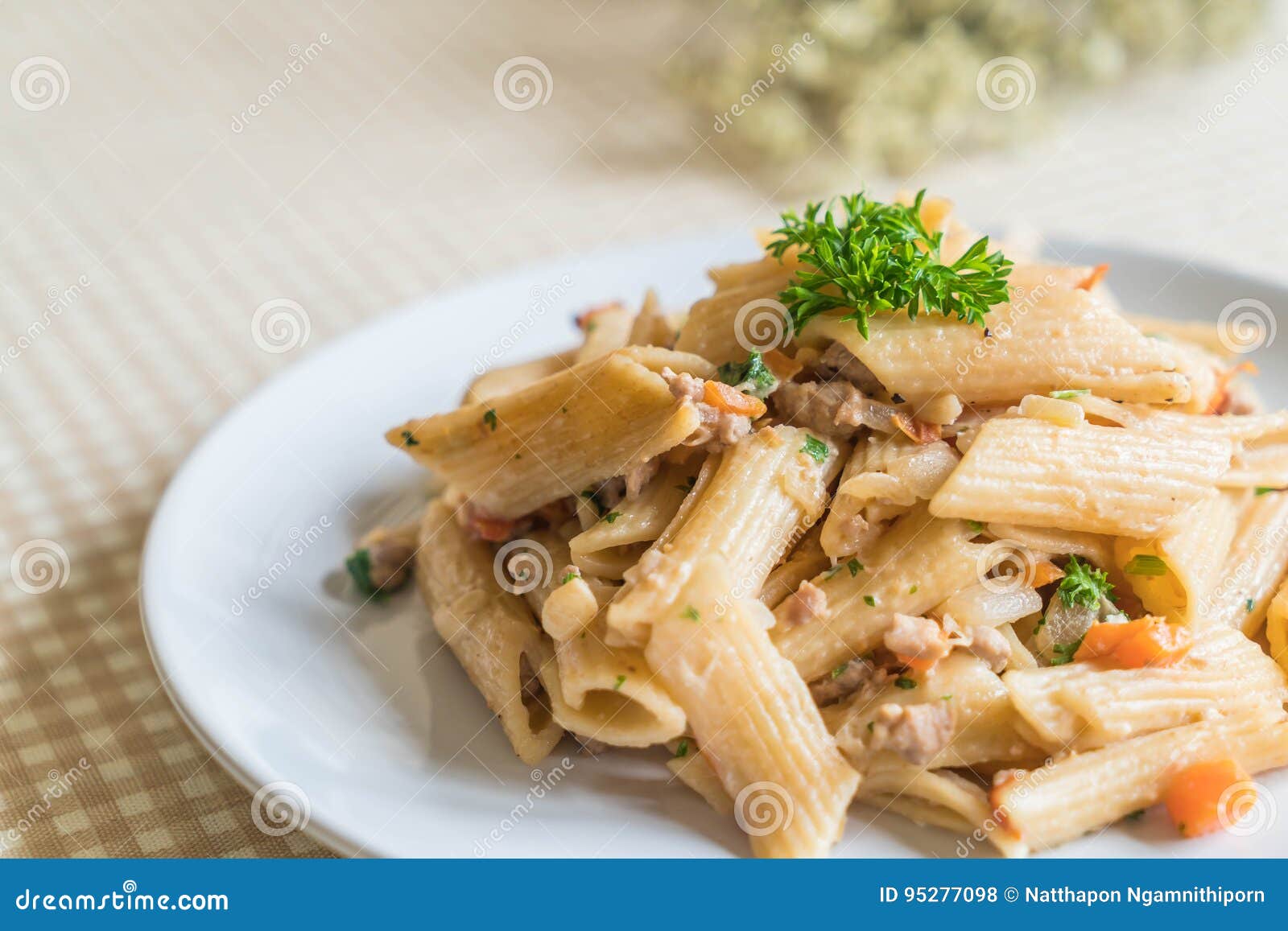 Penne pasta cream cheese stock photo. Image of nutrient 95277098