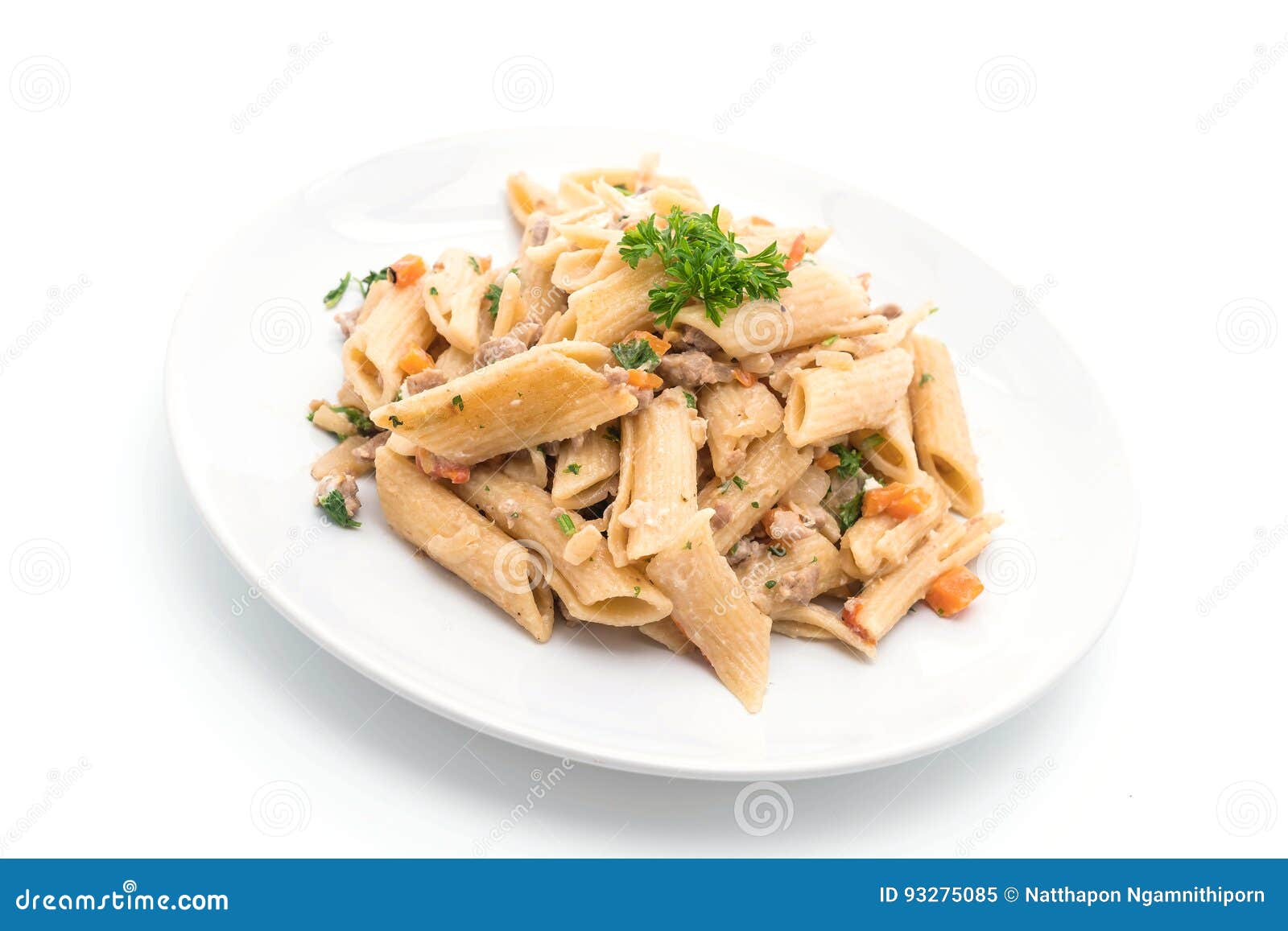 Penne pasta cream cheese stock image. Image of plate 93275085