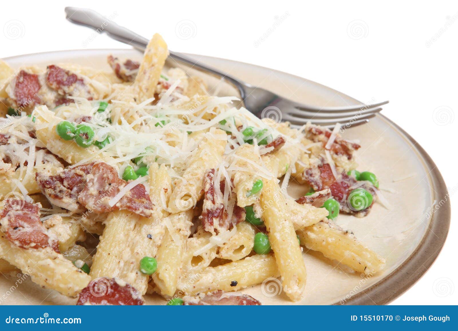 Penne Pasta with Pancetta, Ricotta and Peas Stock Photo Image of
